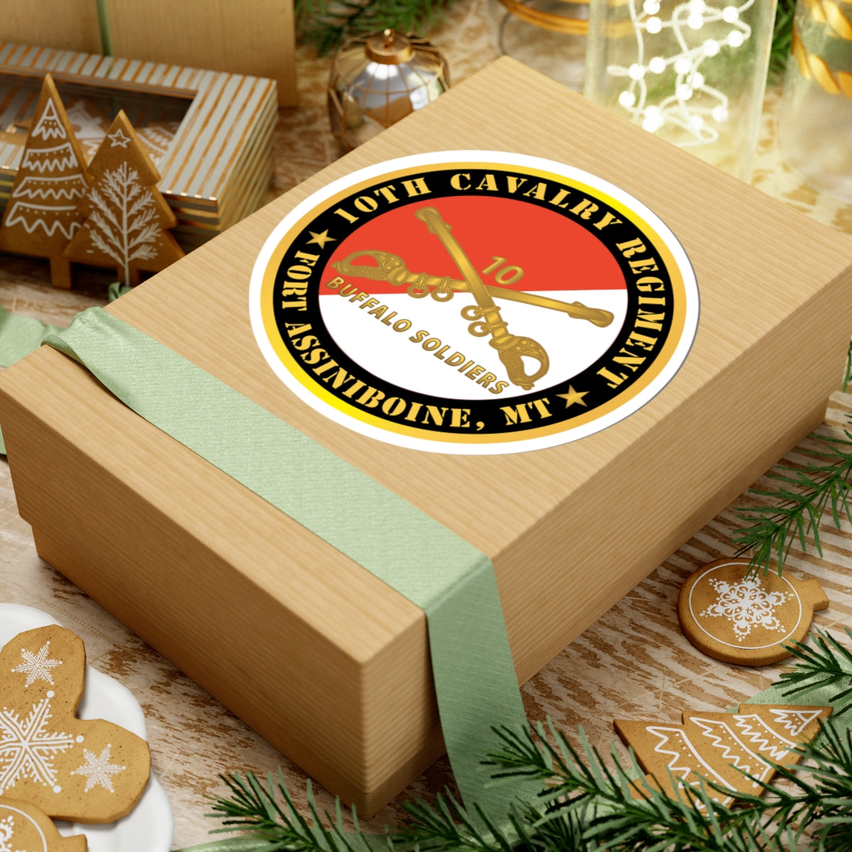 Kiss-Cut Stickers - Army - 10th Cavalry Regiment - Fort Assiniboine, MT - Buffalo Soldiers w Cav Branch