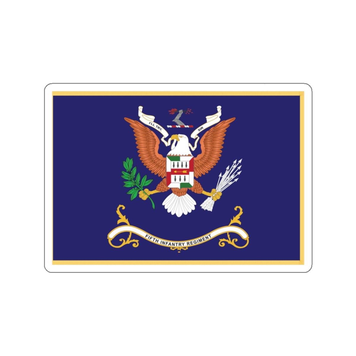 Kiss-Cut Stickers - Army - Regimental Colors - 5th Infantry Regiment - I'LL TRY, SIR - Flag w Fringe X 300