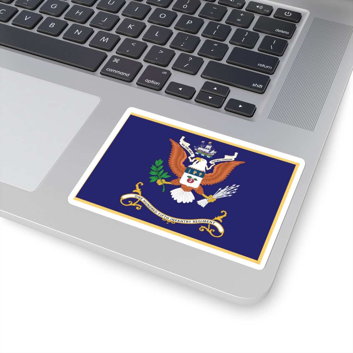 Kiss-Cut Stickers - Army - Regimental Colors - 105th Infantry Regiment - WE ARE ABLE AND WILL CONQUER Flag w Fringe X 300
