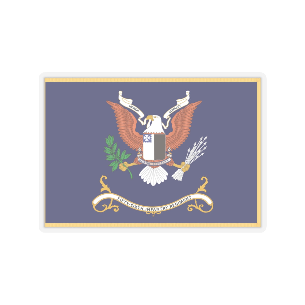 Kiss-Cut Stickers - Army - Regimental Colors - 56th Infantry Regiment - HONOR, LOYALTY Flag w Fringe X 300