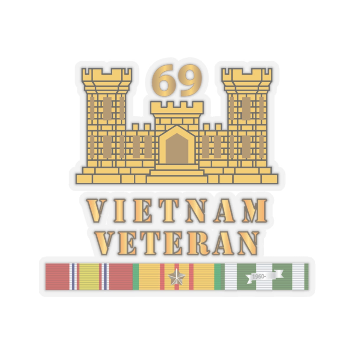 Kiss-Cut Stickers - Army - 69th Engineer Battalion - ENG Branch - Vietnam Vet w VN SVC X 300