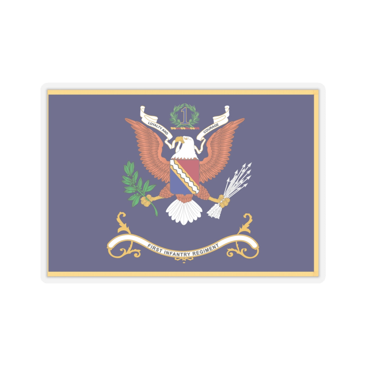 Kiss-Cut Stickers - Army - Regimental Colors - 1st Infantry Regiment -- LOYALTY AND COURAGE - Infantry Branch - Flag w Fringe X 300