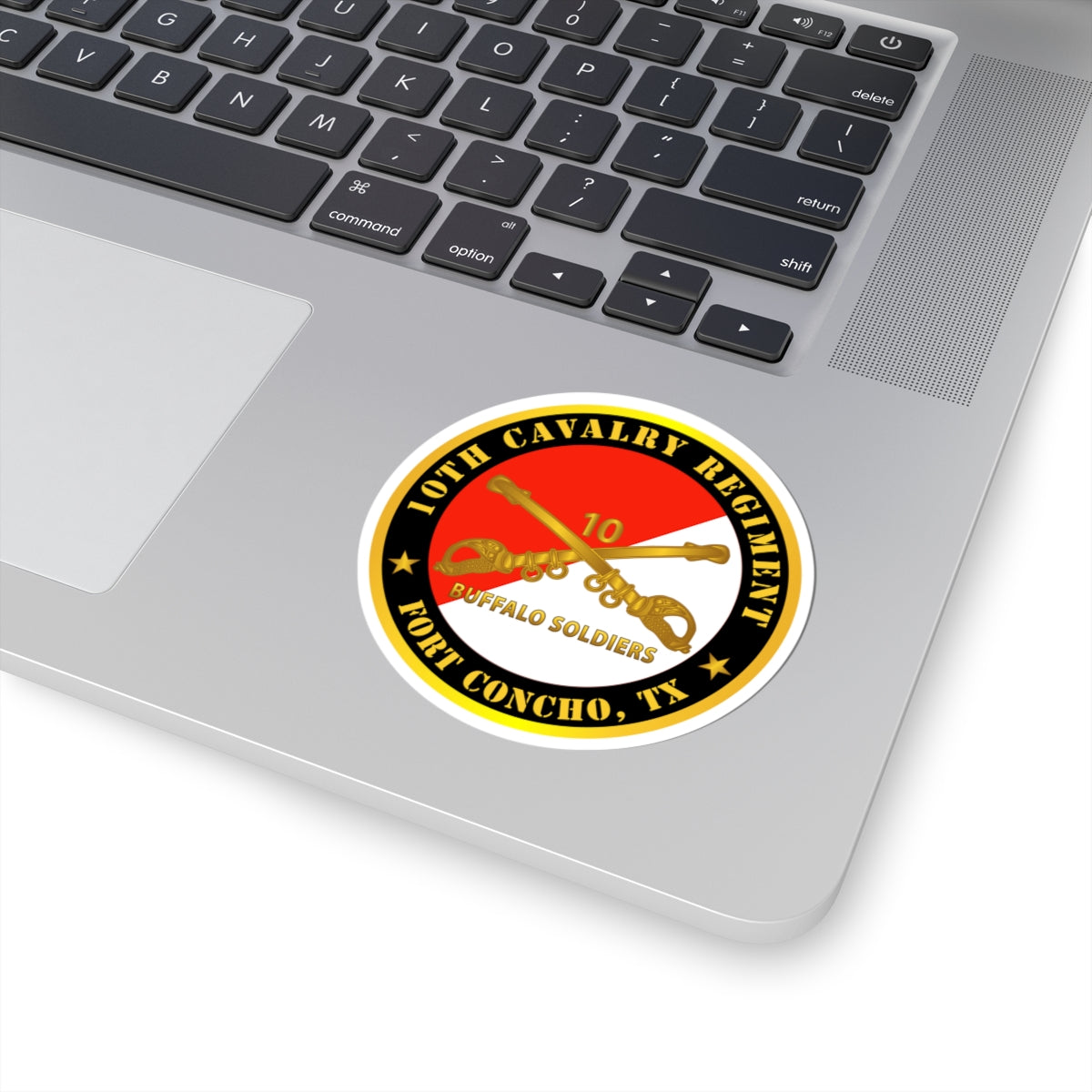 Kiss-Cut Stickers - Army - 10th Cavalry Regiment - Fort Concho, TX - Buffalo Soldiers w Cav Branch