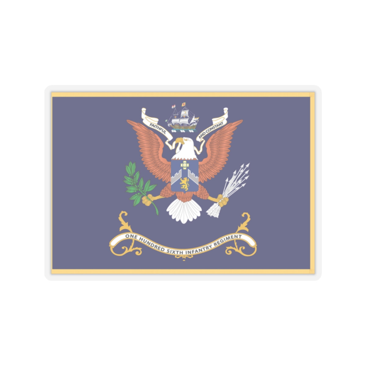 Kiss-Cut Stickers - Army - Regimental Colors - 106th Infantry Regiment - FAITHFUL AND CONSTANT Flag w Fringe X 300