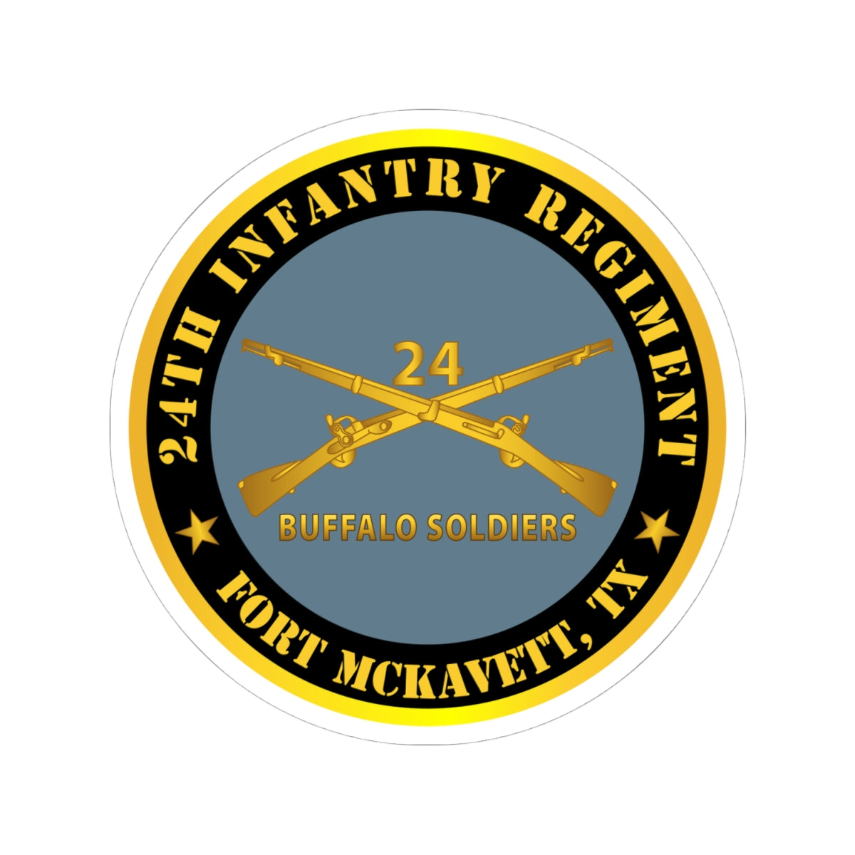 Kiss-Cut Stickers - Army - 24th Infantry Regiment - Fort McKavett, TX - Buffalo Soldiers w Inf Branch