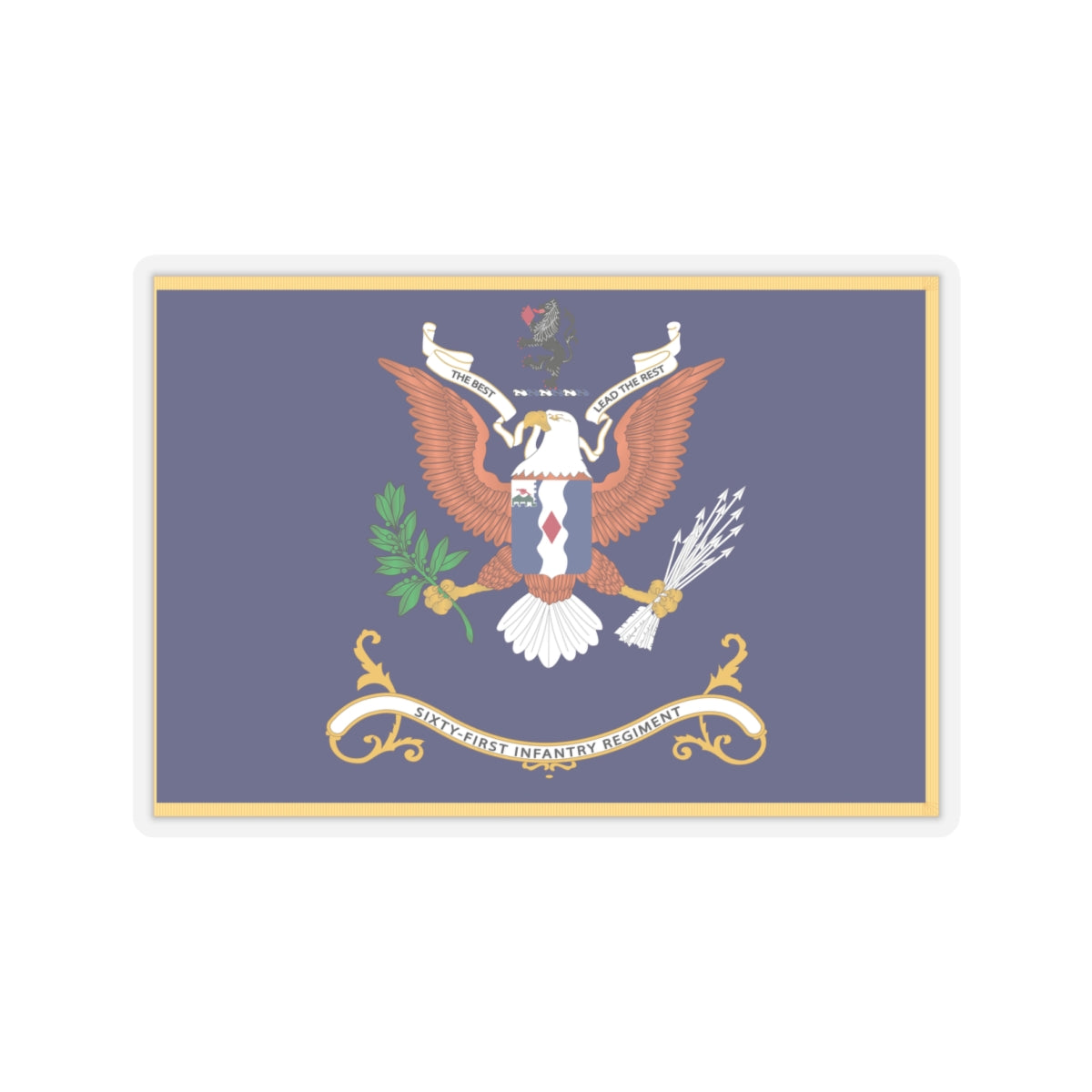Kiss-Cut Stickers - Army - Regimental Colors - 61st Infantry Regiment - THE BEST LEAD THE REST Flag w Fringe X 300