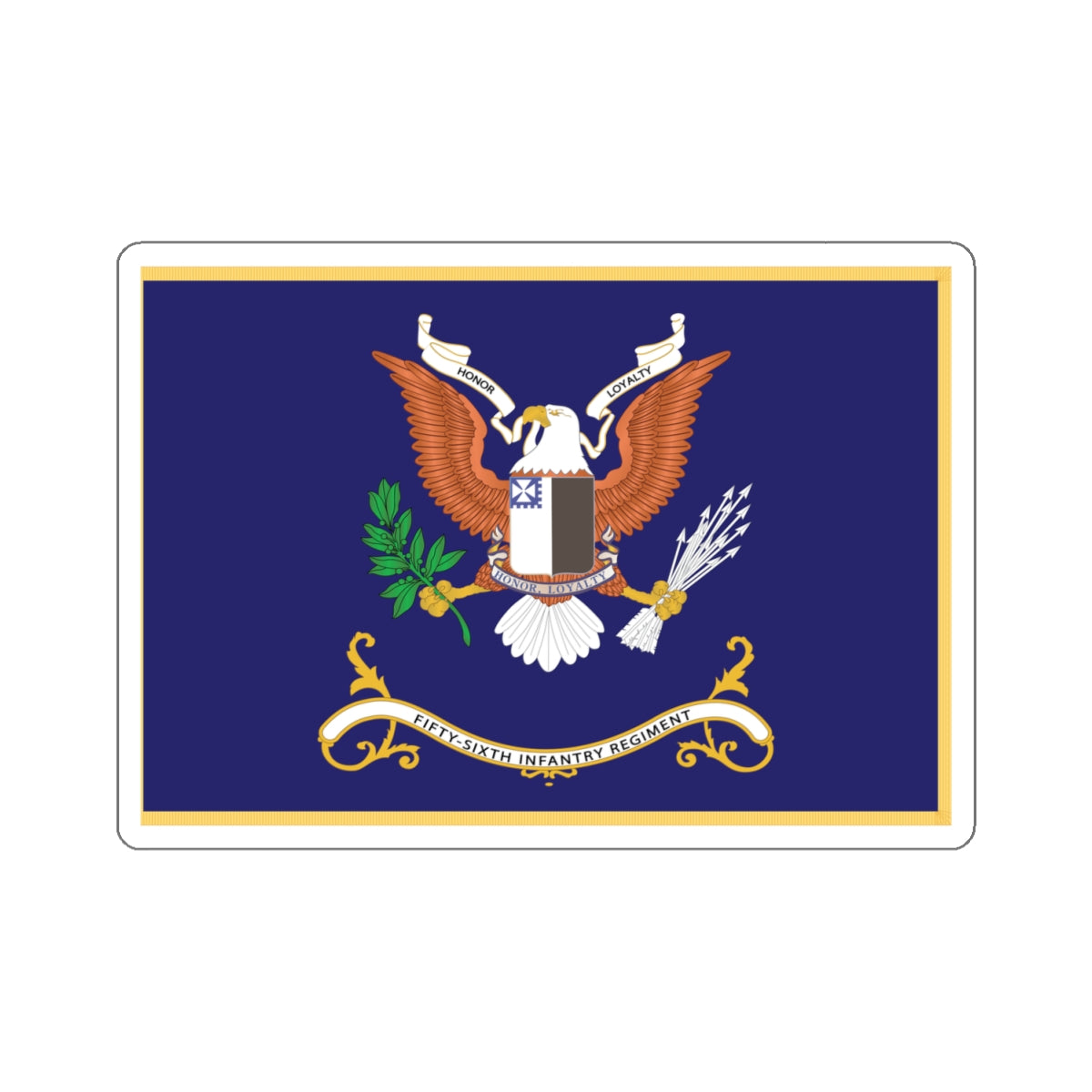 Kiss-Cut Stickers - Army - Regimental Colors - 56th Infantry Regiment - HONOR, LOYALTY Flag w Fringe X 300