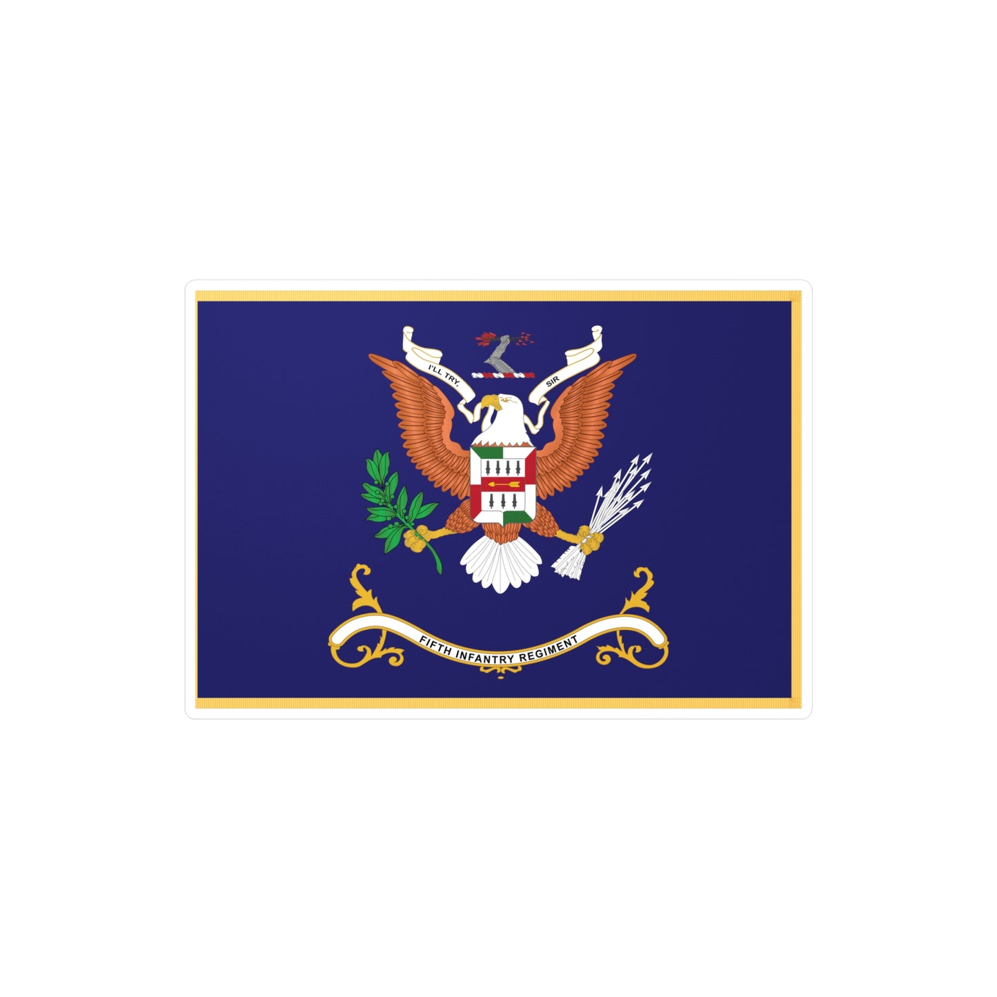 Kiss-Cut Vinyl Decals - Army - Regimental Colors - 5th Infantry Regiment - I'LL TRY, SIR - Flag w Fringe X 300
