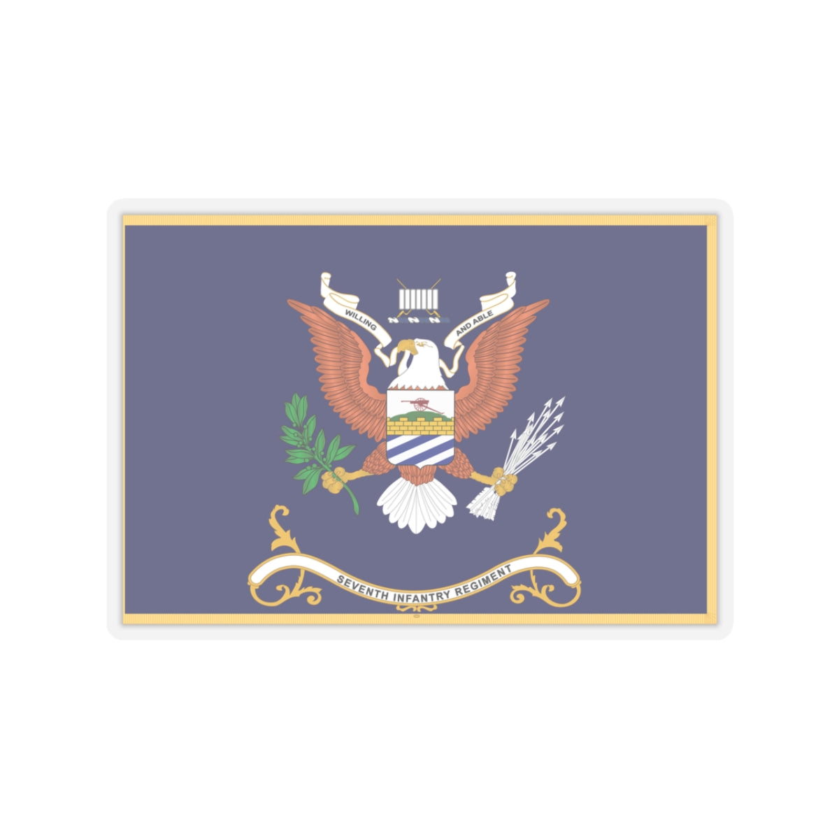 Kiss-Cut Stickers - Army - Regimental Colors - 7th Infantry Regiment - WILLING AND ABLE - Flag w Fringe X 300