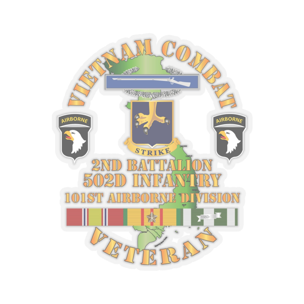 Kiss-Cut Stickers - Army - Vietnam Combat Vet - 2nd Bn 502nd Infantry - 101st Airborne Div SSI