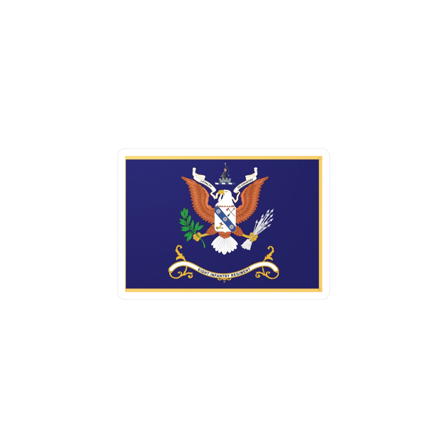 Kiss-Cut Vinyl Decals - Army - Regimental Colors - 8th Infantry Regiment - LOYALTY TO COUNTRY - Flag w Fringe X 300