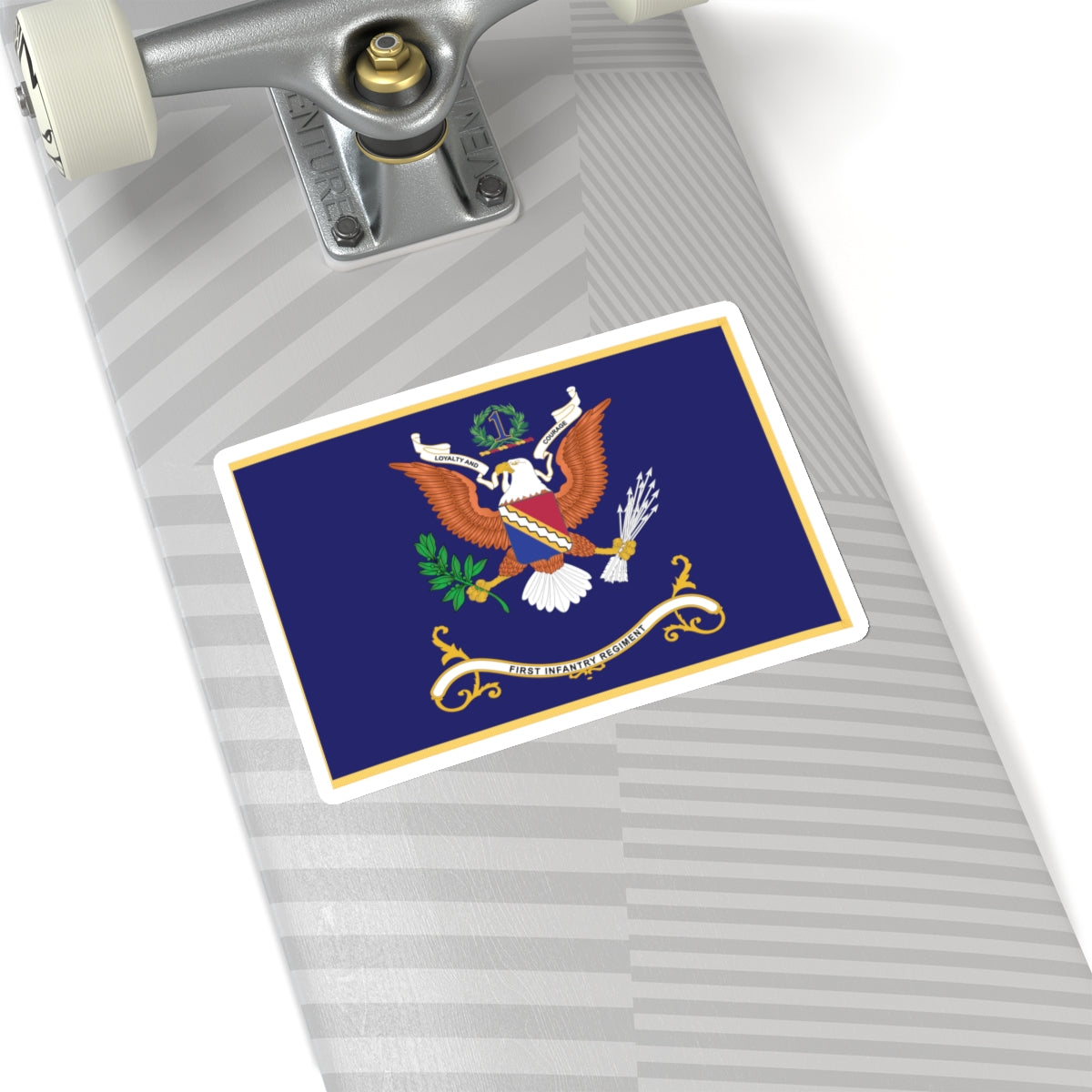 Kiss-Cut Stickers - Army - Regimental Colors - 1st Infantry Regiment -- LOYALTY AND COURAGE - Infantry Branch - Flag w Fringe X 300