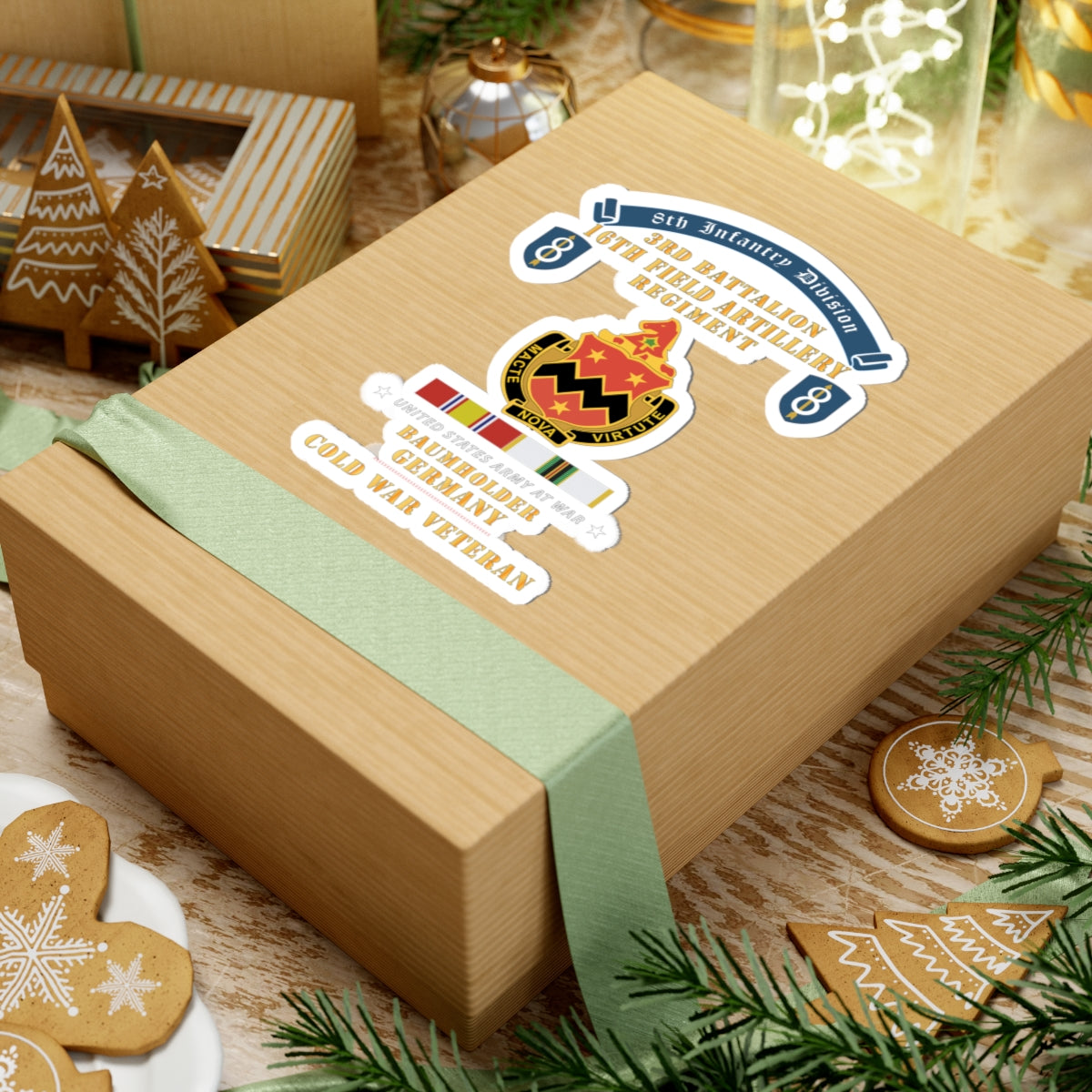 Kiss-Cut Stickers - 8th Infantry Division Scroll - 3rd Bn, 16th Field Artillery Regiment - Baumholder Germany - Cold War Vet w COLD SVC X 300