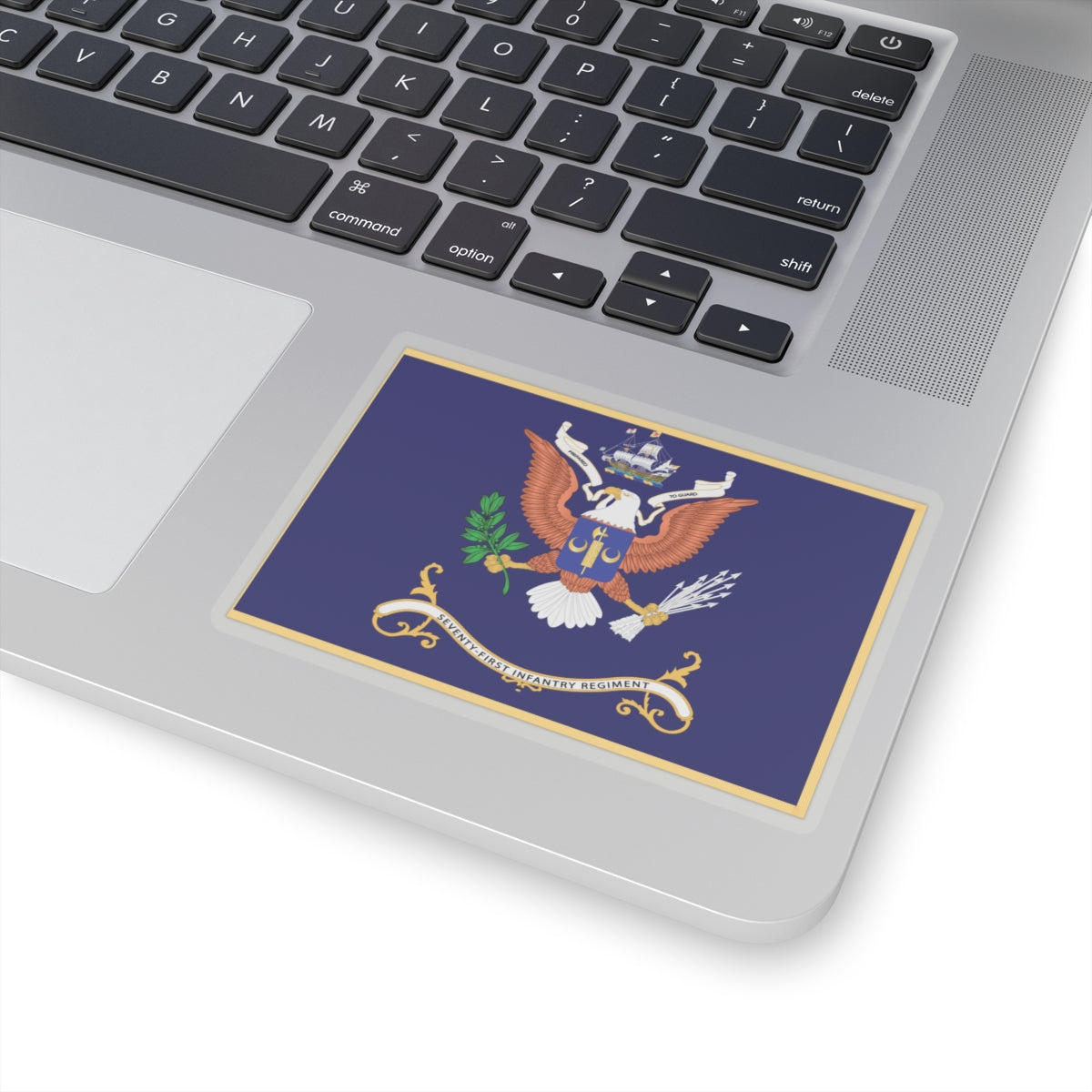 Kiss-Cut Stickers - Army - Regimental Colors - 71st Infantry Regiment - PREPARED TO GUARD Flag w Fringe X 300