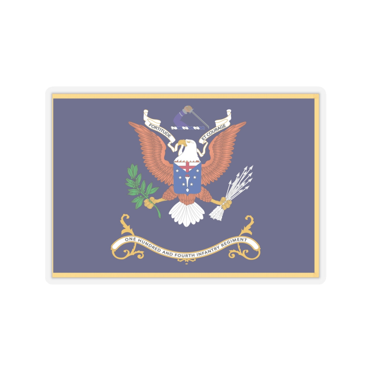 Kiss-Cut Stickers - Army - Regimental Colors - 104th Infantry Regiment - FORTITUDE ET COURAGE Flag w Fringe X 300