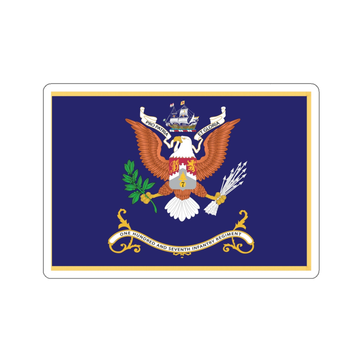 Kiss-Cut Stickers - Army - Regimental Colors - 107th Infantry Regiment - PRO PATRIA ET GLORIA Flag w Fringe X 300