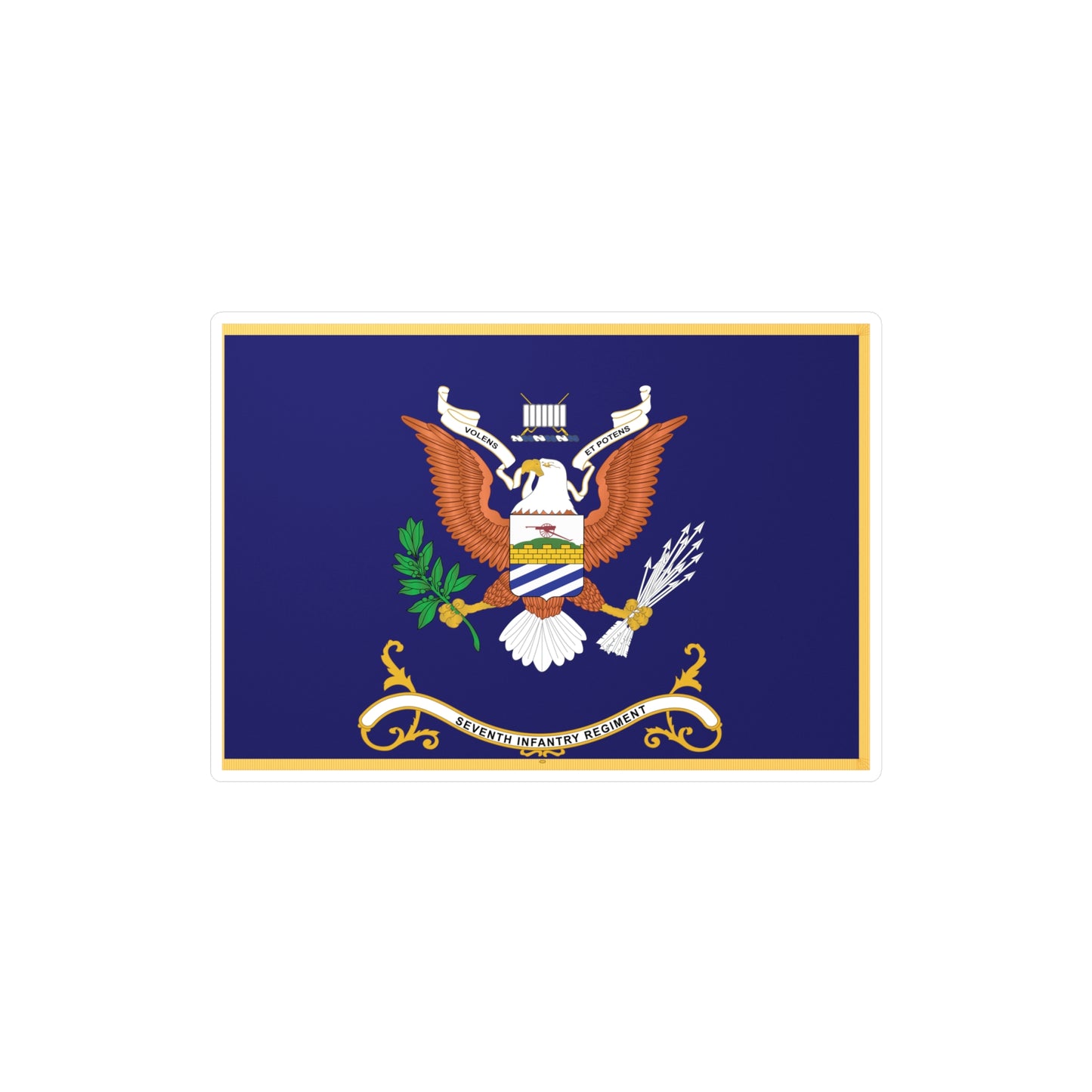 Kiss-Cut Vinyl Decals - Army - Regimental Colors - 7th Infantry Regiment - VOLENS ET POTENS - Flag w Fringe X 300