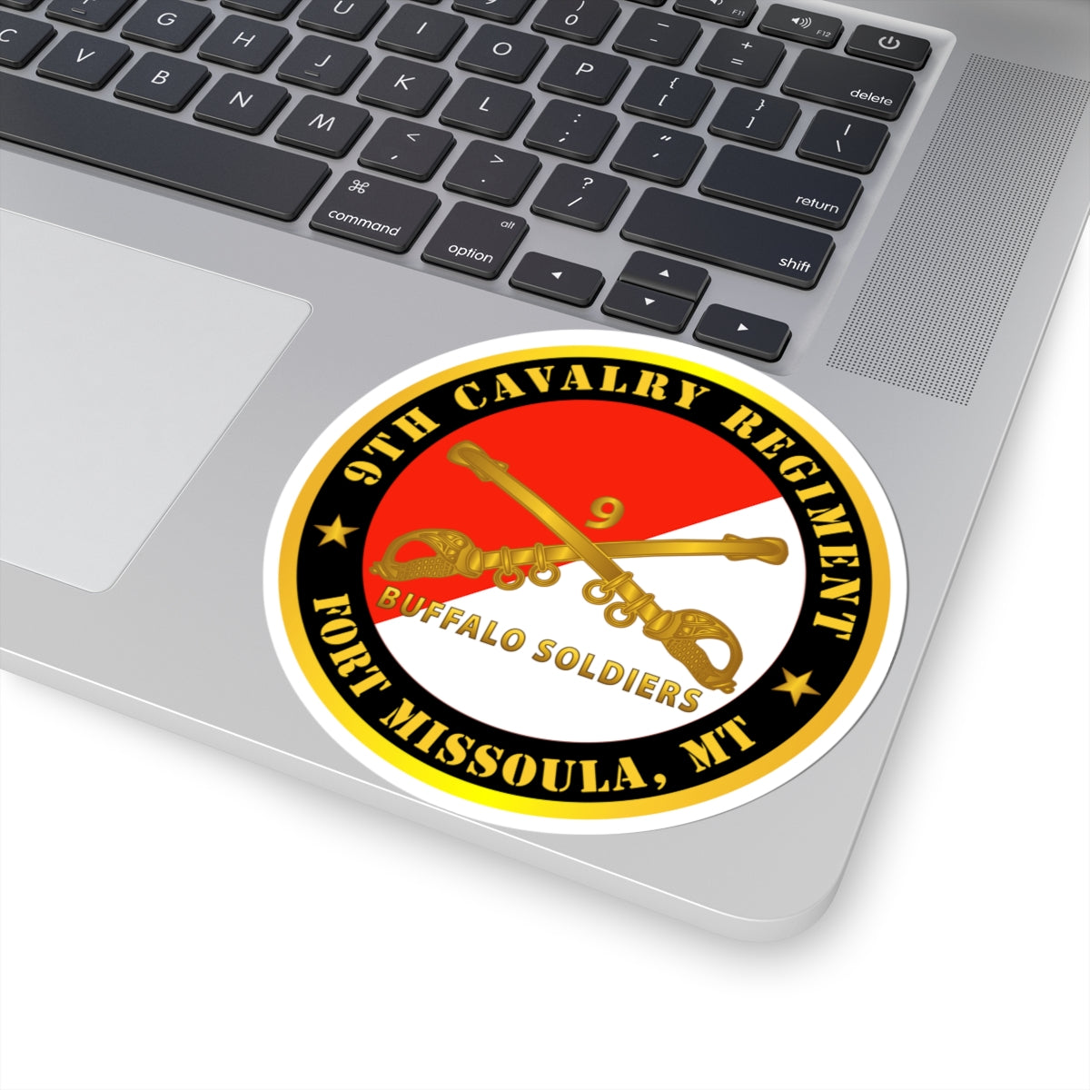 Kiss-Cut Stickers - Army - 9th Cavalry Regiment - Fort Missoula, MT - Buffalo Soldiers w Cav Branch