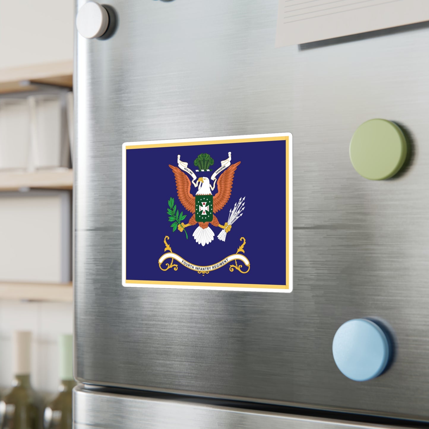 Kiss-Cut Vinyl Decals - Army - Regimental Colors - 4th Infantry Regiment - NOLI ME TANGERE - Flag w Fringe X 300