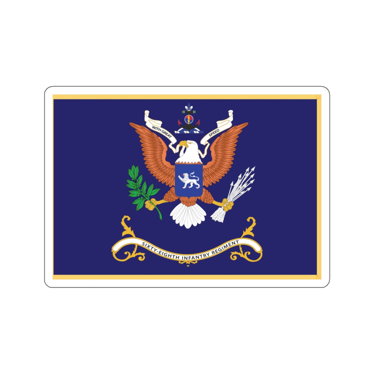 Kiss-Cut Stickers - Army - Regimental Colors - 68th Infantry Regiment - WITH GREAT SPEED Flag w Fringe X 300