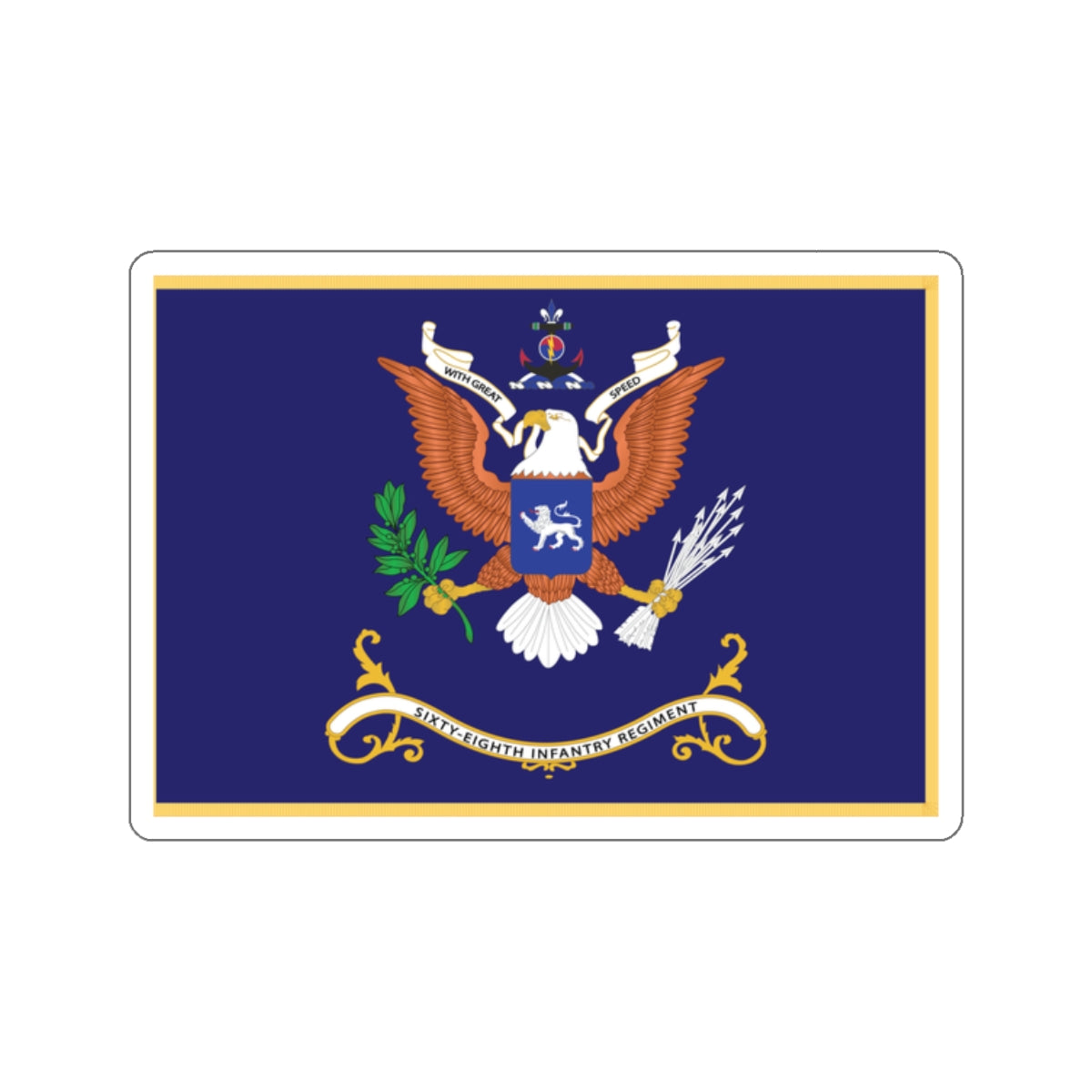 Kiss-Cut Stickers - Army - Regimental Colors - 68th Infantry Regiment - WITH GREAT SPEED Flag w Fringe X 300