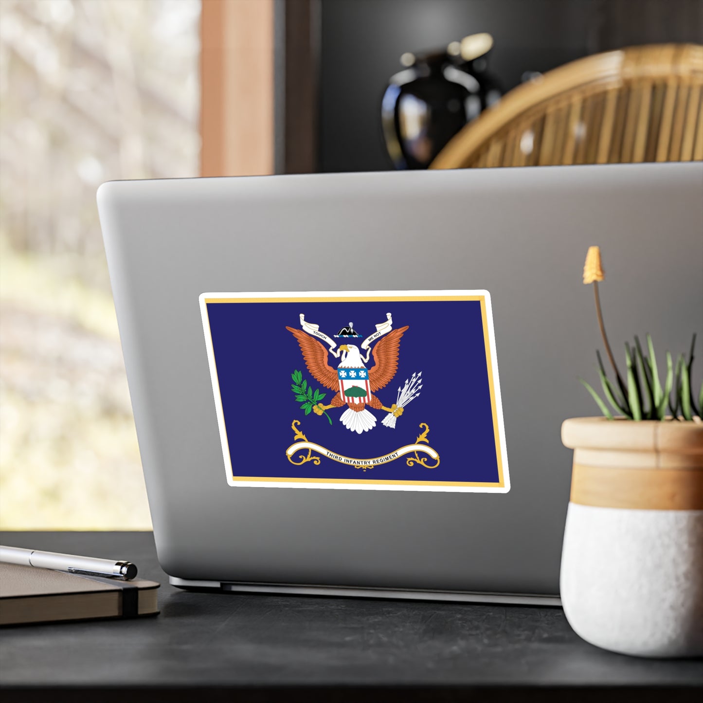 Kiss-Cut Vinyl Decals - Army - Regimental Colors - 3rd Infantry Regiment - TOUCH ME NOT - Flag w Fringe X 300