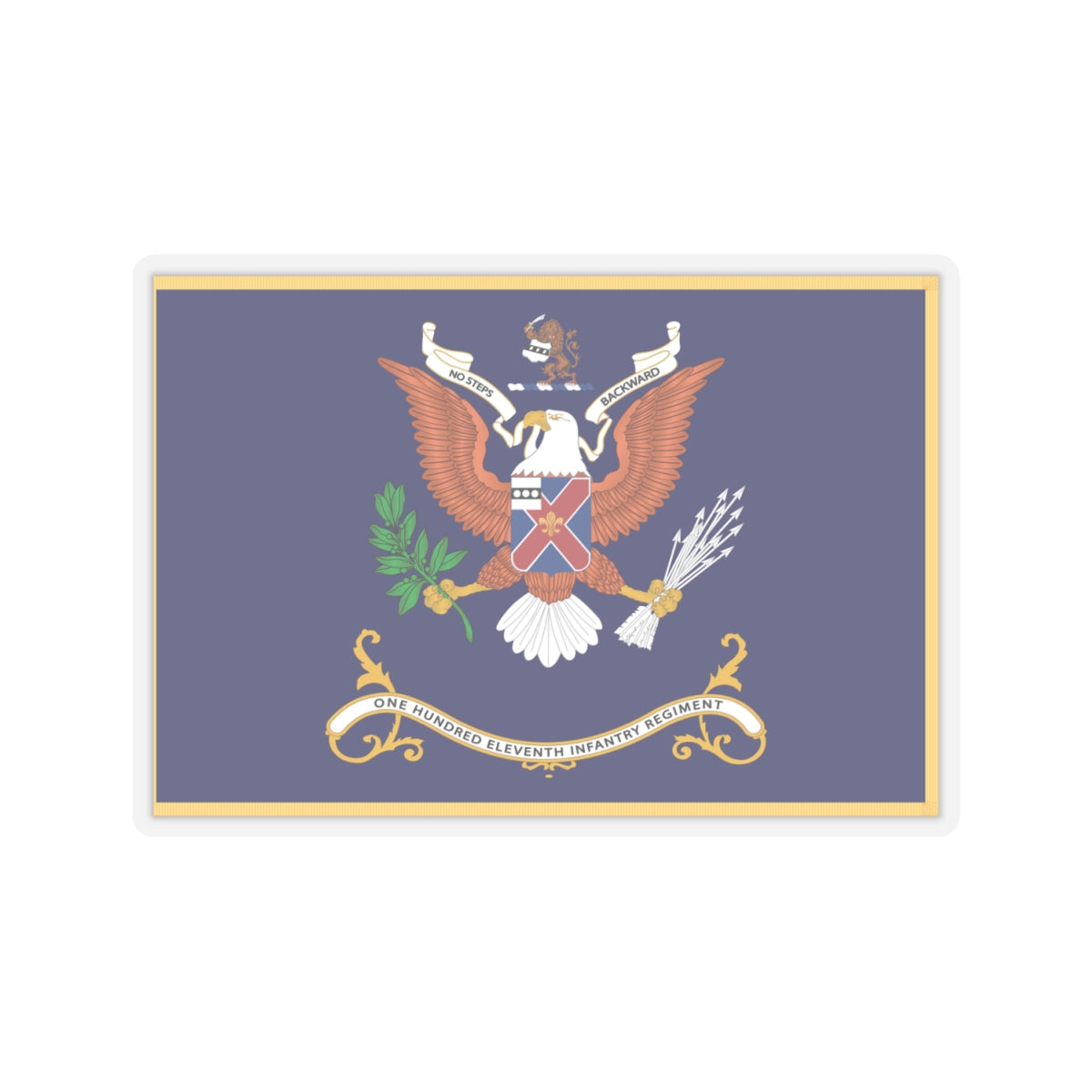 Kiss-Cut Stickers - Army - Regimental Colors - 111th Infantry Regiment - NO STEPS BACKWARD Flag w Fringe X 300