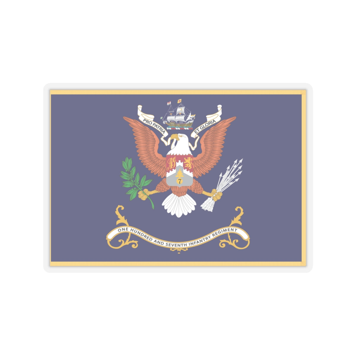 Kiss-Cut Stickers - Army - Regimental Colors - 107th Infantry Regiment - PRO PATRIA ET GLORIA Flag w Fringe X 300