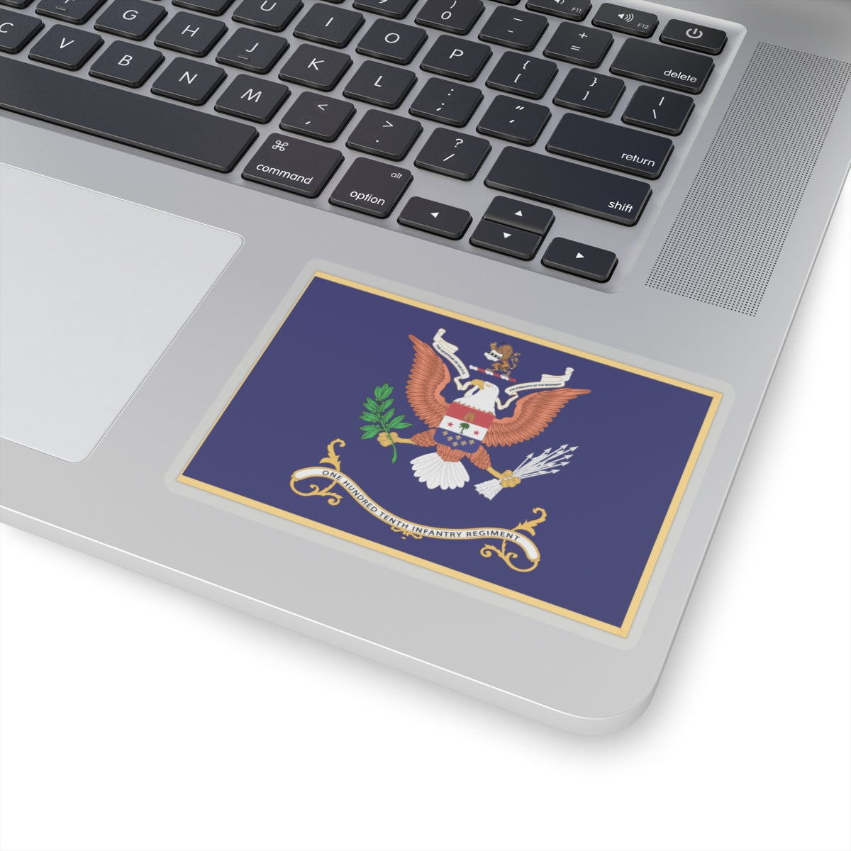 Kiss-Cut Stickers - Army - Regimental Colors - 110th Infantry Regiment - THE DEVOTION OF EACH IS THE STRENGTH OF THE REGIMENT Flag w Fringe X 300