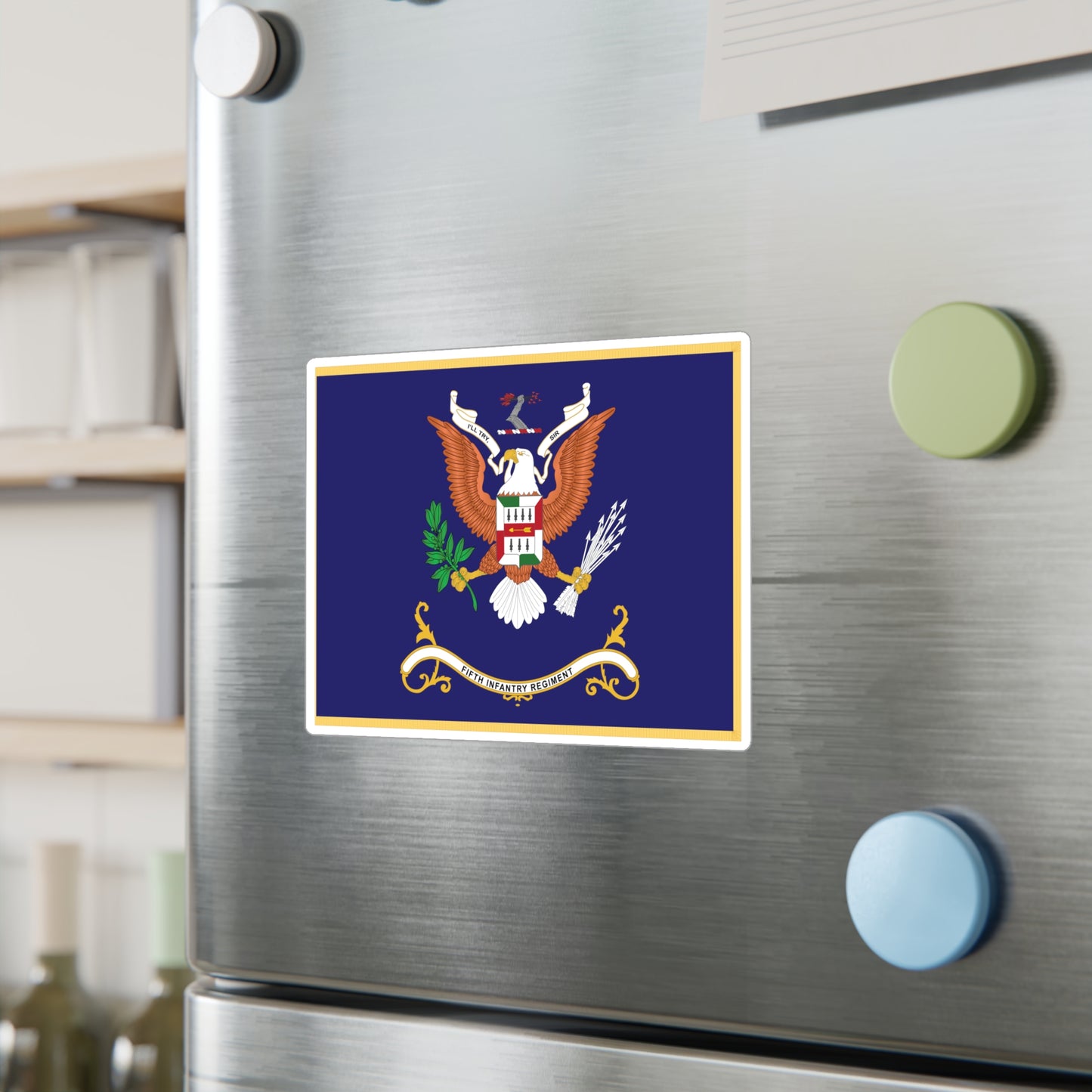 Kiss-Cut Vinyl Decals - Army - Regimental Colors - 5th Infantry Regiment - I'LL TRY, SIR - Flag w Fringe X 300