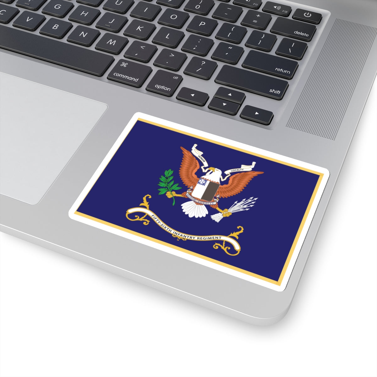 Kiss-Cut Stickers - Army - Regimental Colors - 56th Infantry Regiment - HONOR, LOYALTY Flag w Fringe X 300