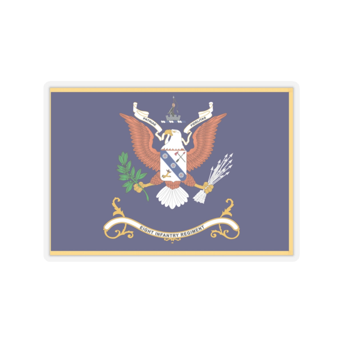 Kiss-Cut Stickers - Army - Regimental Colors - 8th Infantry Regiment - PATRIAE FIDELITAS - Flag w Fringe X 300