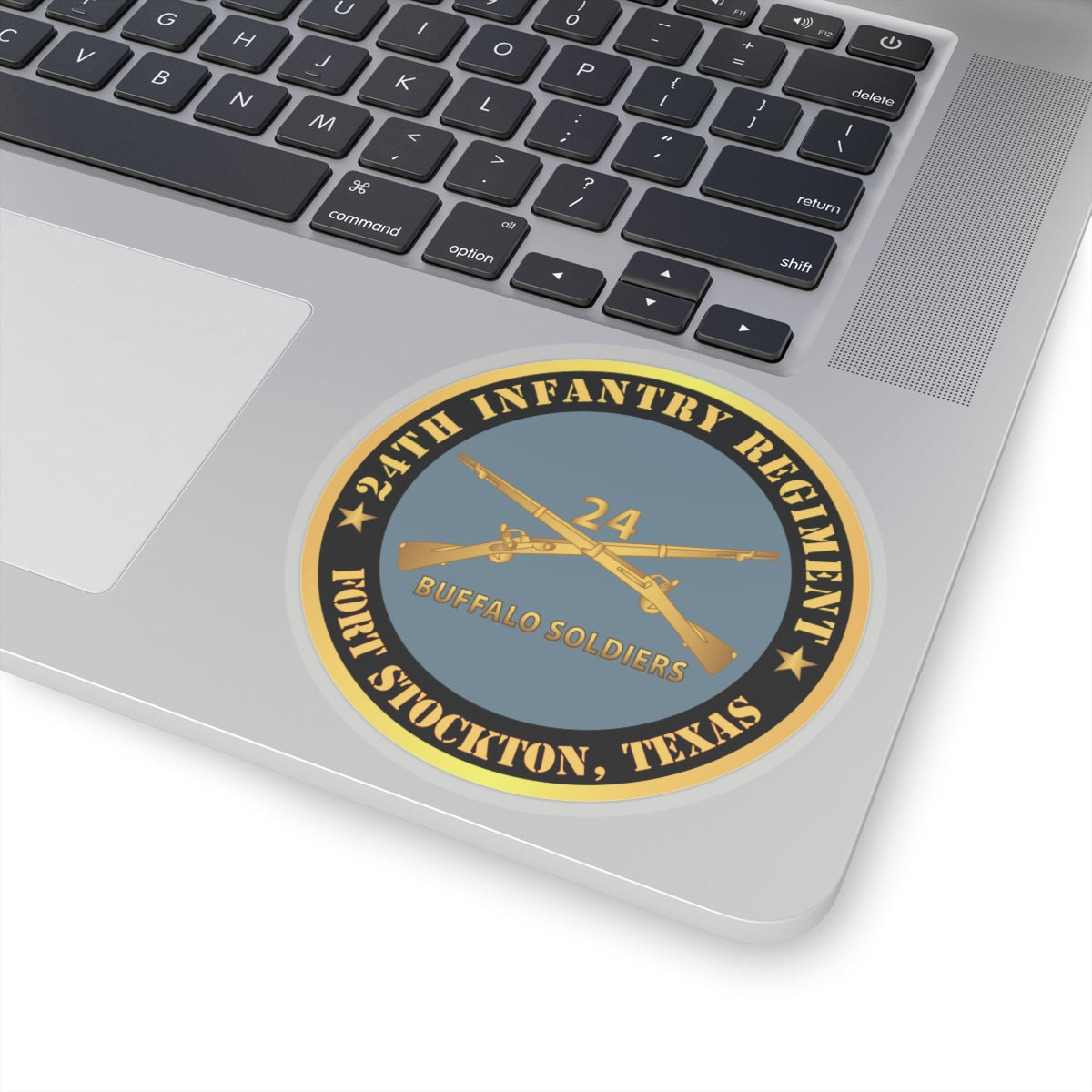 Kiss-Cut Stickers - Army - 24th Infantry Regiment - Fort Stockton, TX - Buffalo Soldiers w Inf Branch X 300