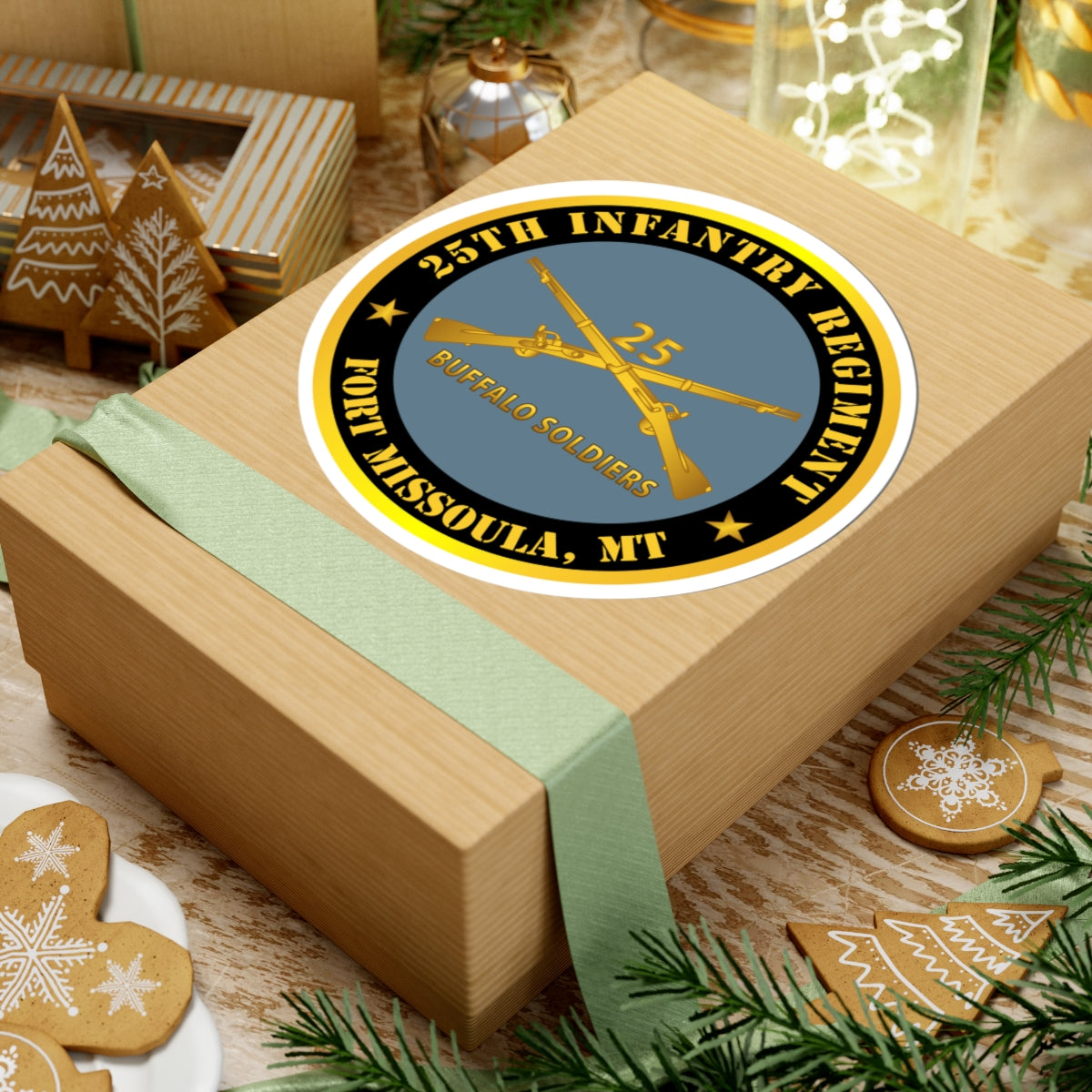 Kiss-Cut Stickers - Army - 25th Infantry Regiment - Fort Missoula, MT - Buffalo Soldiers w Inf Branch