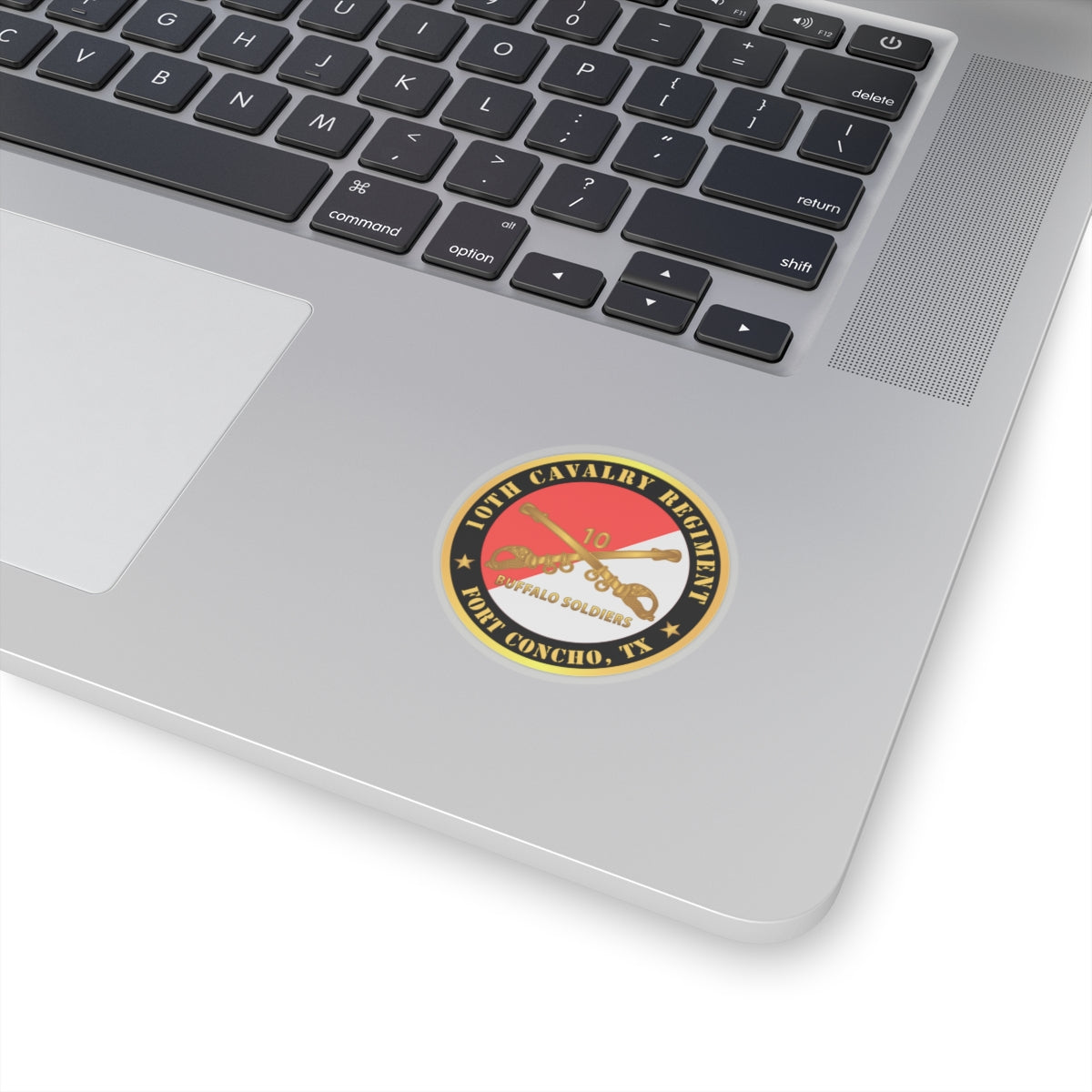 Kiss-Cut Stickers - Army - 10th Cavalry Regiment - Fort Concho, TX - Buffalo Soldiers w Cav Branch