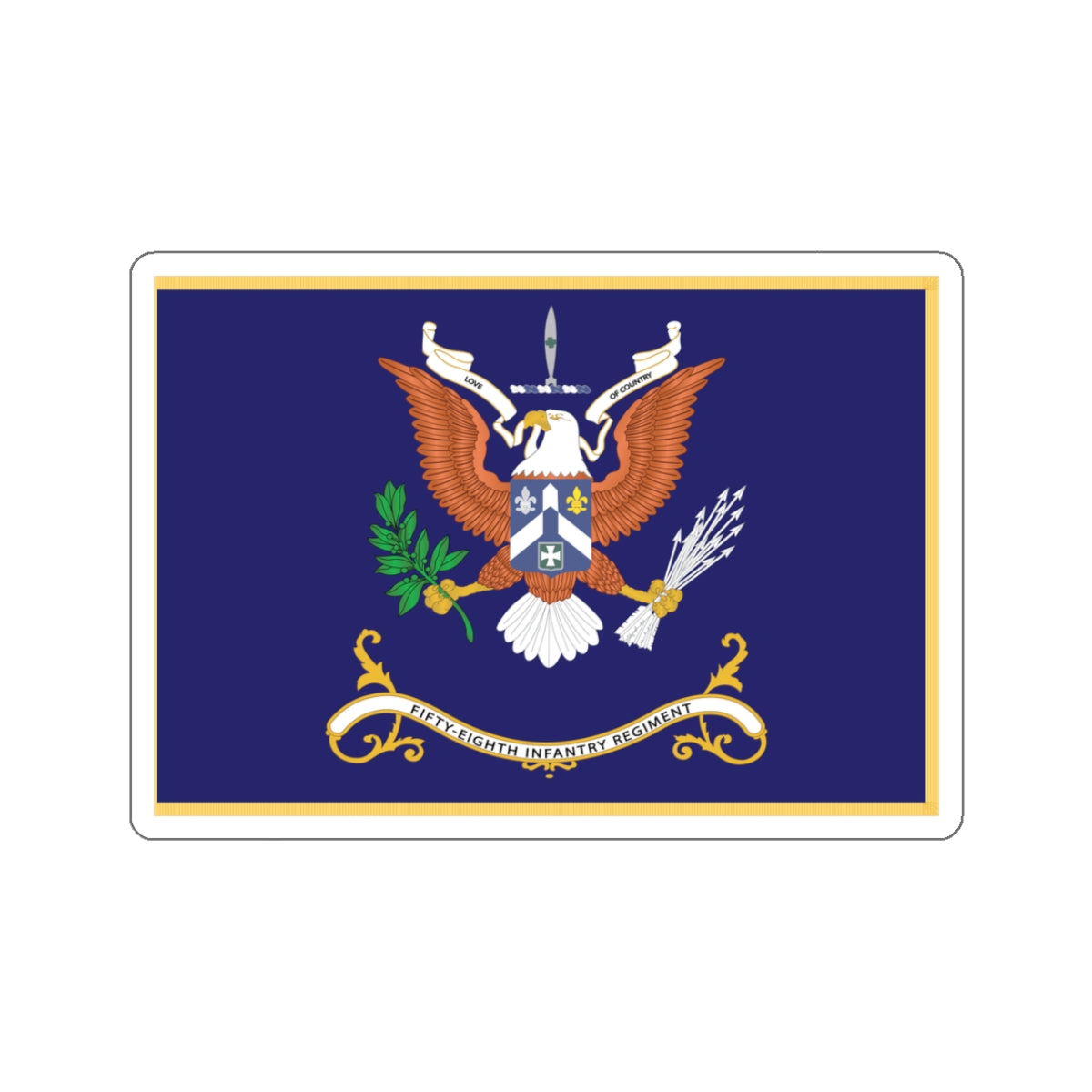 Kiss-Cut Stickers - Army - Regimental Colors - 105th Infantry Regiment - WE ARE ABLE AND WILL CONQUER Flag w Fringe X 300