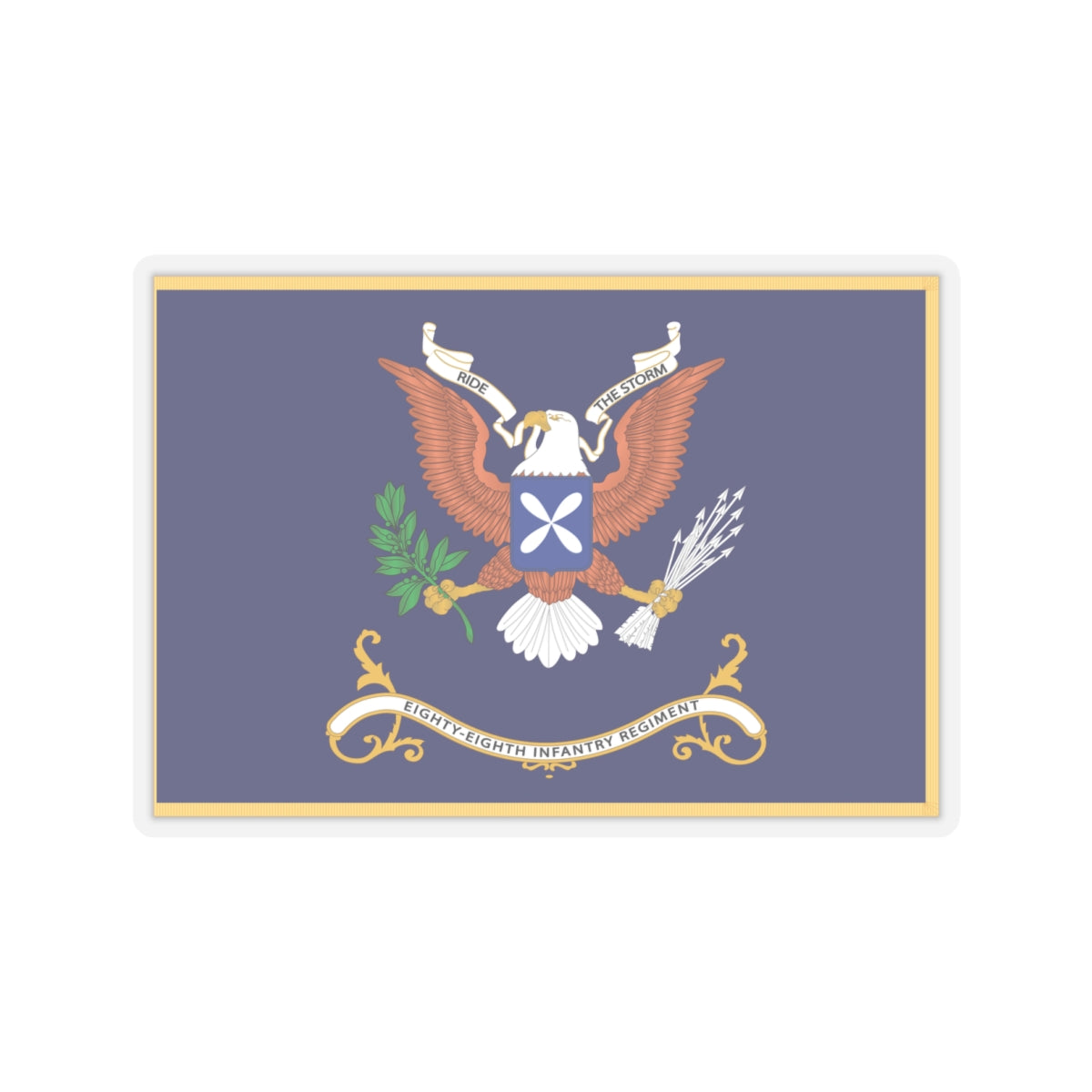 Kiss-Cut Stickers - Army - Regimental Colors - 88th Infantry Regiment - RIDE THE STORM Flag w Fringe X 300