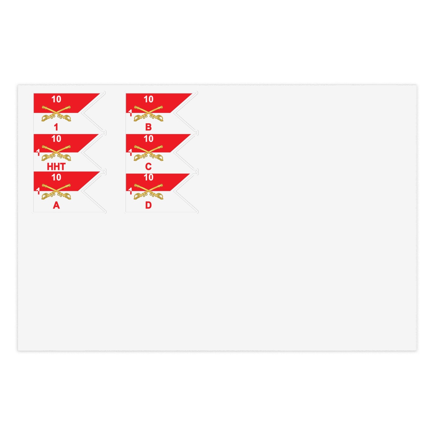 Military Sticker Sheets, 1st Squadron, 10th Cavalry Regiment with All Troop Guidons, Army Decals, Patriotic Stickers, Laptop Decals, Vehicle
