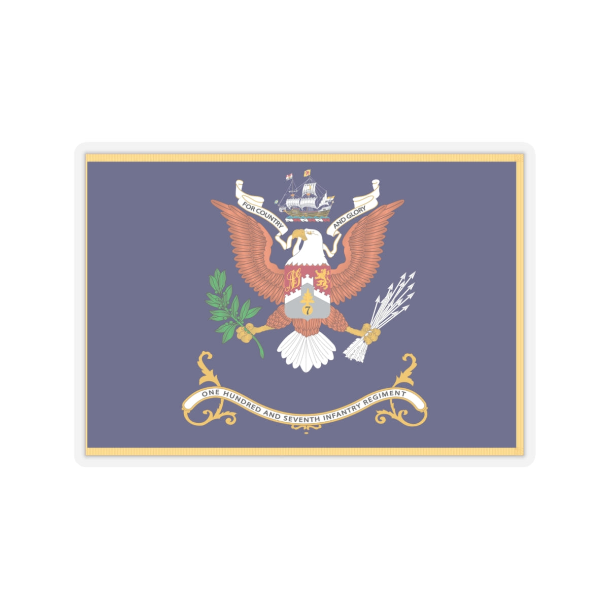 Kiss-Cut Stickers - Army - Regimental Colors - 107th Infantry Regiment - FOR COUNTRY AND GLORY Flag w Fringe X 300
