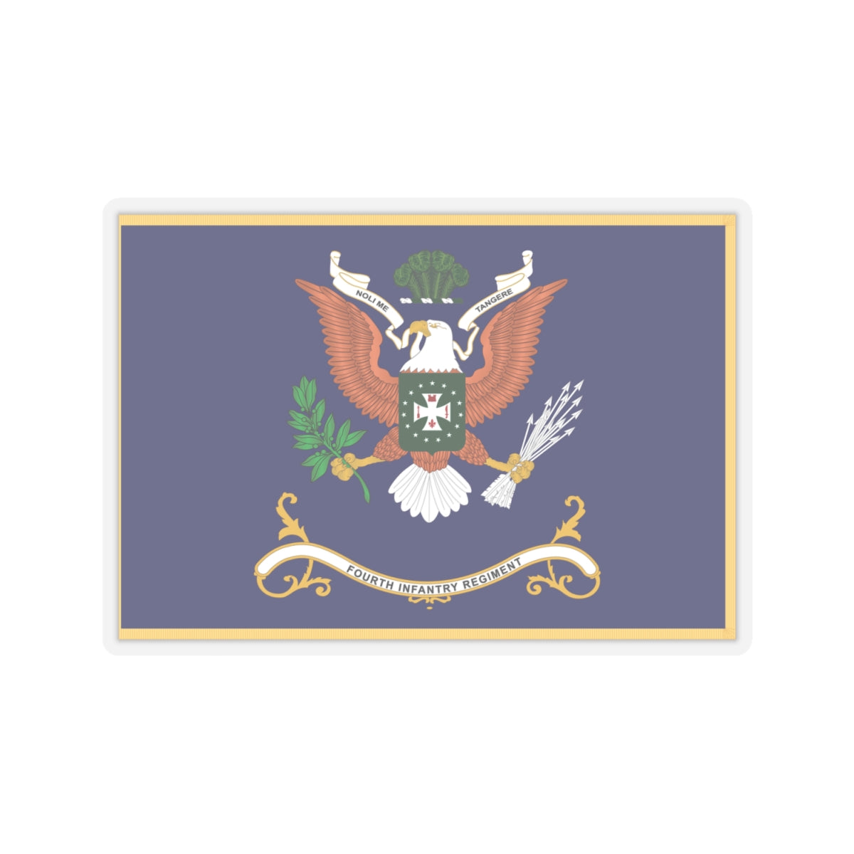 Kiss-Cut Stickers - Army - Regimental Colors - 4th Infantry Regiment - NOLI ME TANGERE - Flag w Fringe X 300