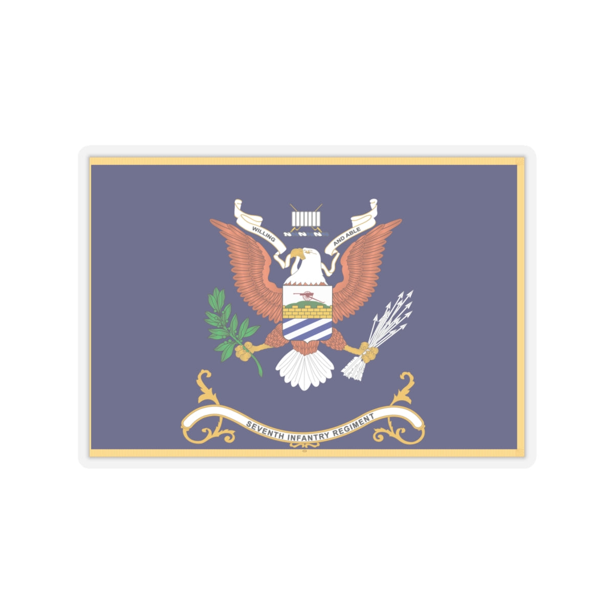 Kiss-Cut Stickers - Army - Regimental Colors - 7th Infantry Regiment - WILLING AND ABLE - Flag w Fringe X 300