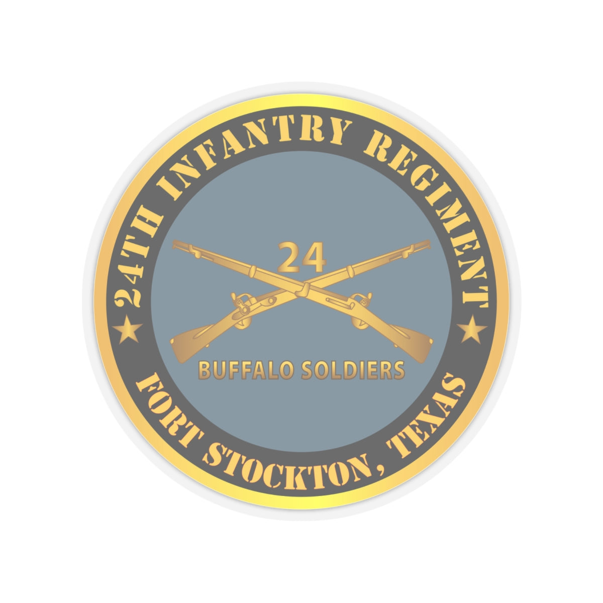Kiss-Cut Stickers - Army - 24th Infantry Regiment - Fort Stockton, TX - Buffalo Soldiers w Inf Branch X 300
