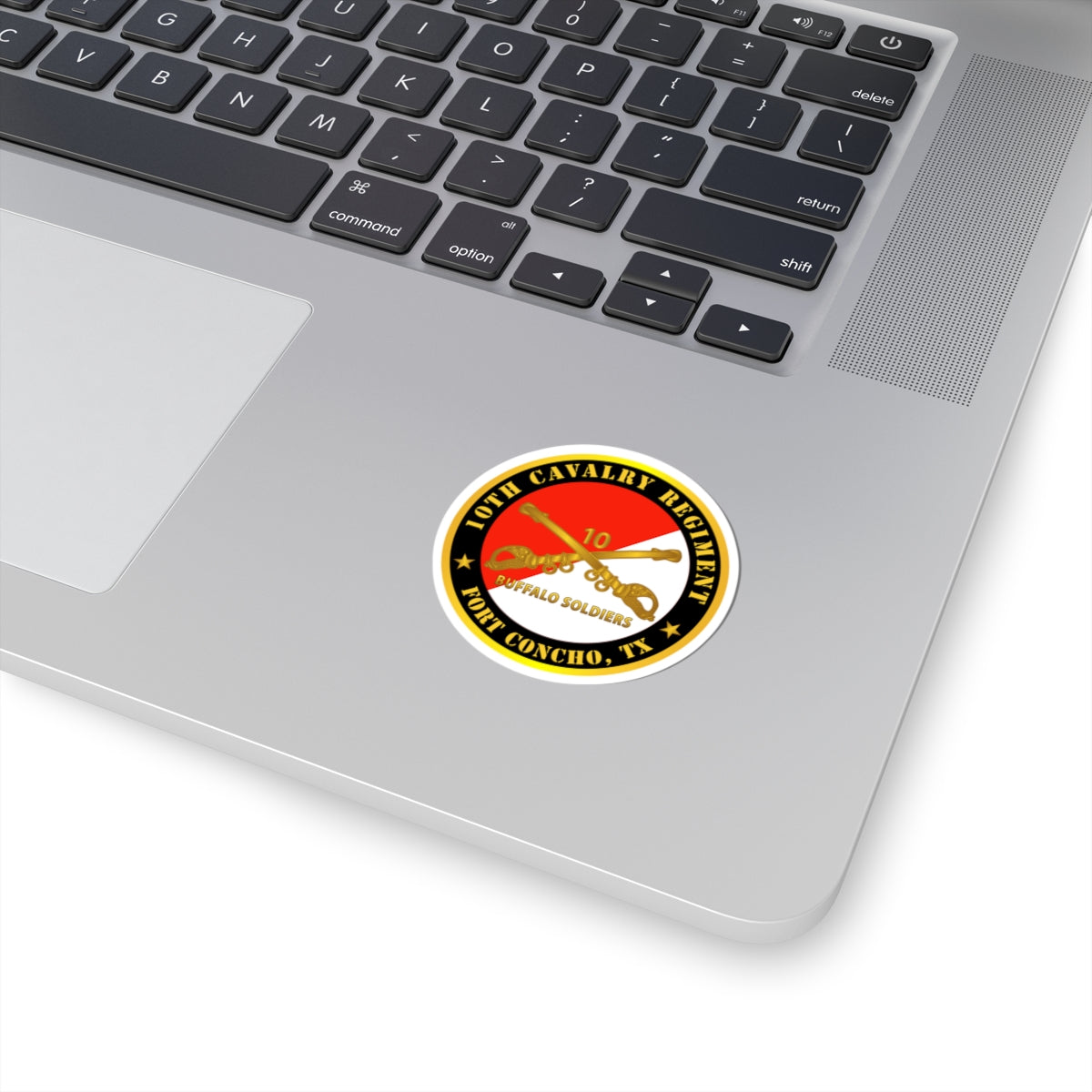 Kiss-Cut Stickers - Army - 10th Cavalry Regiment - Fort Concho, TX - Buffalo Soldiers w Cav Branch