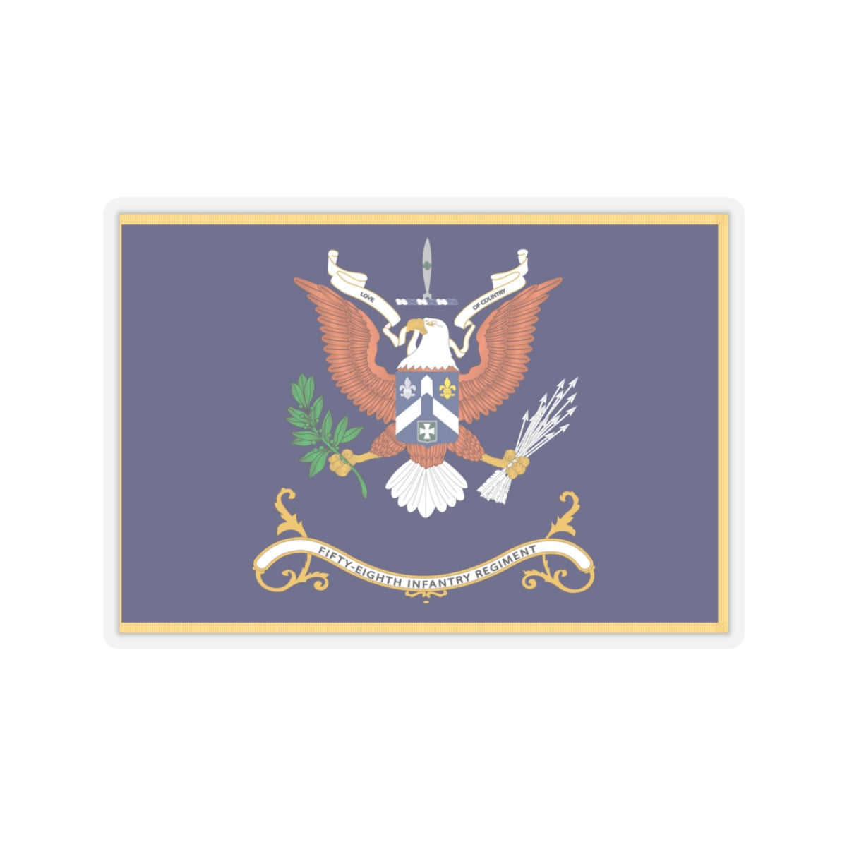 Kiss-Cut Stickers - Army - Regimental Colors - 105th Infantry Regiment - WE ARE ABLE AND WILL CONQUER Flag w Fringe X 300