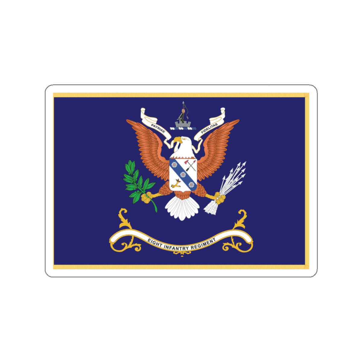 Kiss-Cut Stickers - Army - Regimental Colors - 8th Infantry Regiment - PATRIAE FIDELITAS - Flag w Fringe X 300