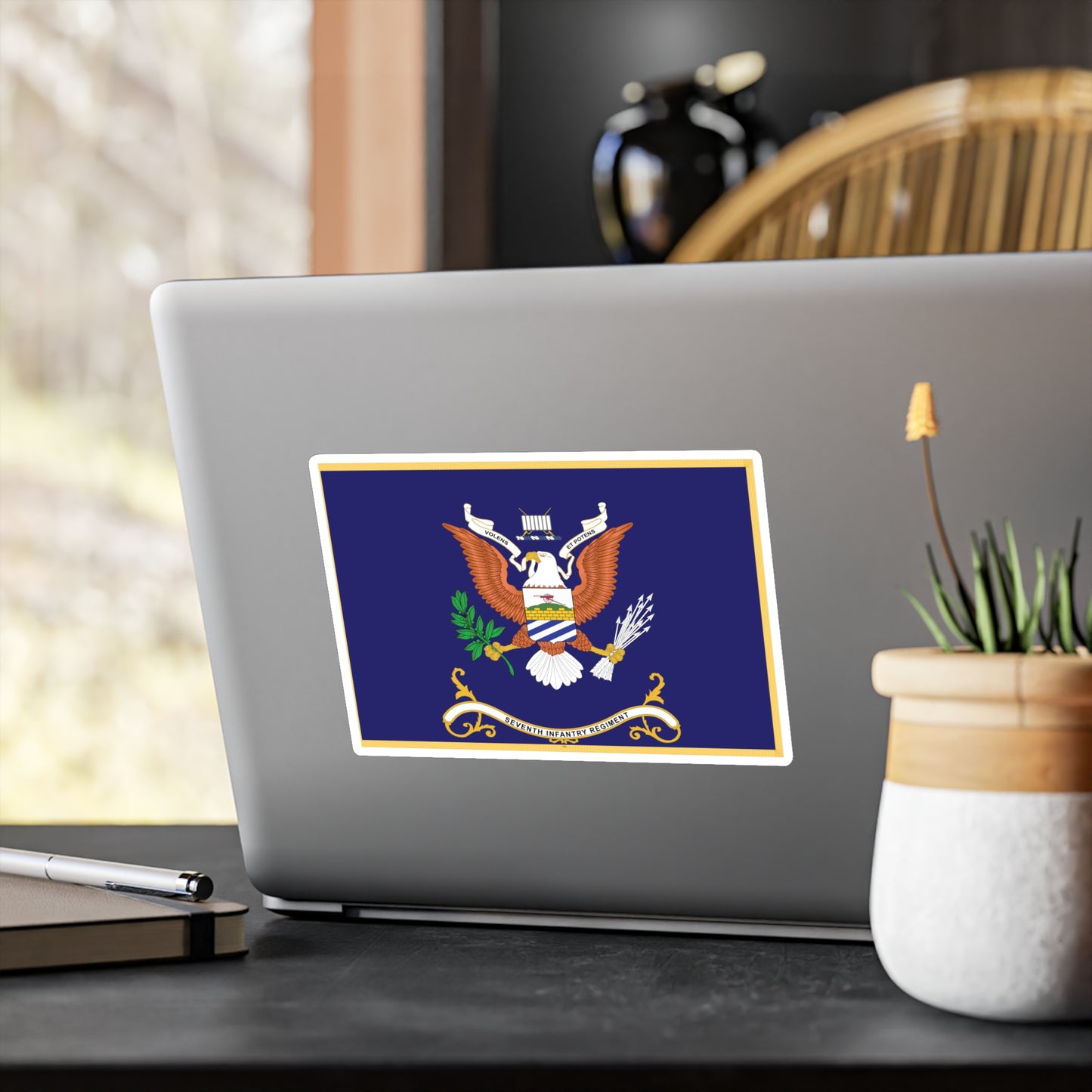 Kiss-Cut Vinyl Decals - Army - Regimental Colors - 7th Infantry Regiment - VOLENS ET POTENS - Flag w Fringe X 300