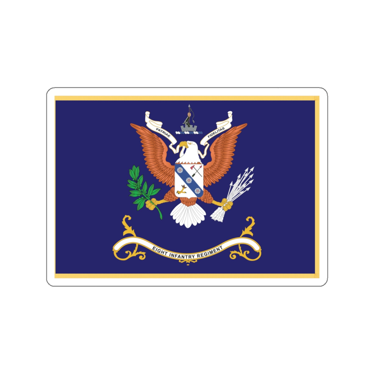 Kiss-Cut Stickers - Army - Regimental Colors - 8th Infantry Regiment - PATRIAE FIDELITAS - Flag w Fringe X 300