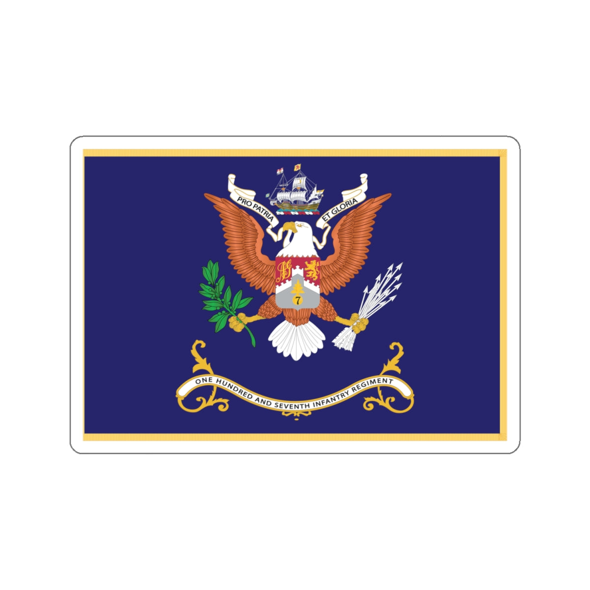 Kiss-Cut Stickers - Army - Regimental Colors - 107th Infantry Regiment - PRO PATRIA ET GLORIA Flag w Fringe X 300