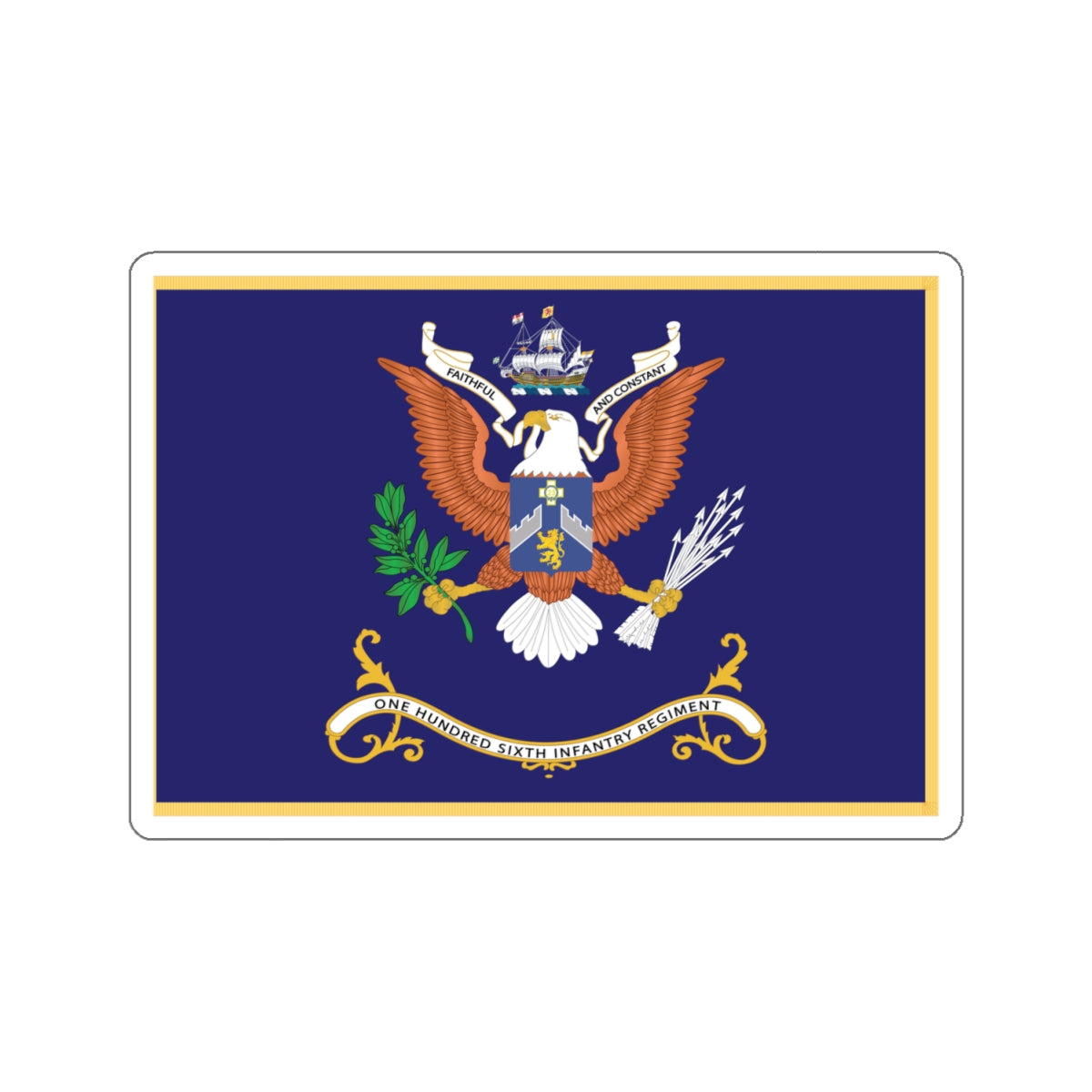 Kiss-Cut Stickers - Army - Regimental Colors - 106th Infantry Regiment - FAITHFUL AND CONSTANT Flag w Fringe X 300