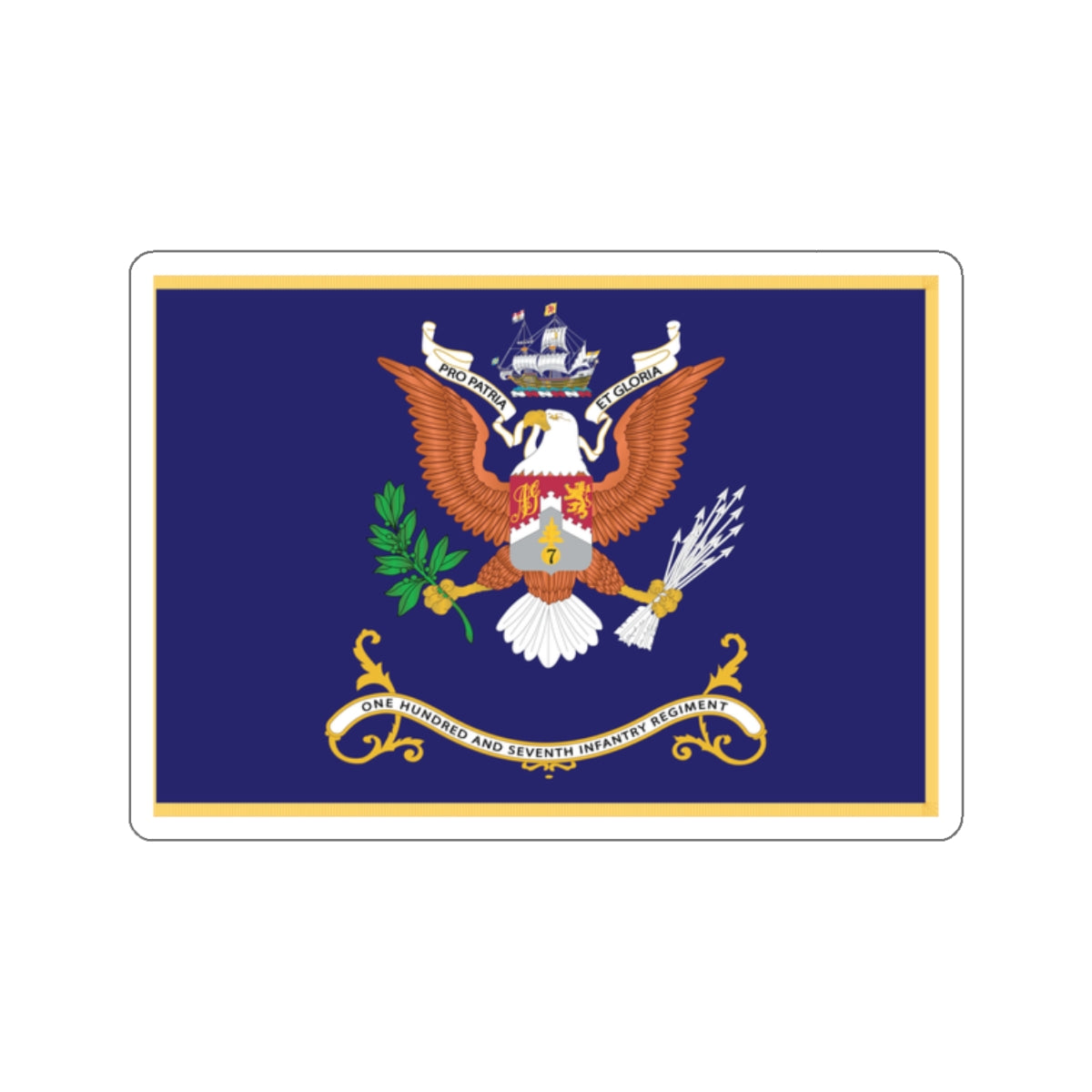 Kiss-Cut Stickers - Army - Regimental Colors - 107th Infantry Regiment - PRO PATRIA ET GLORIA Flag w Fringe X 300
